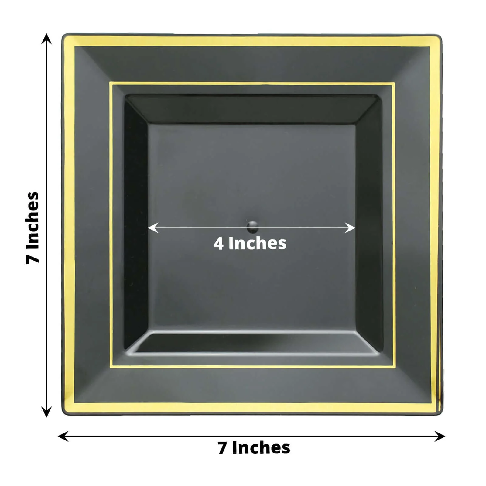10-Pack Plastic Salad Dessert Plates 7" Black Square with Gold Trim - Disposable Plates for Parties - Image 3
