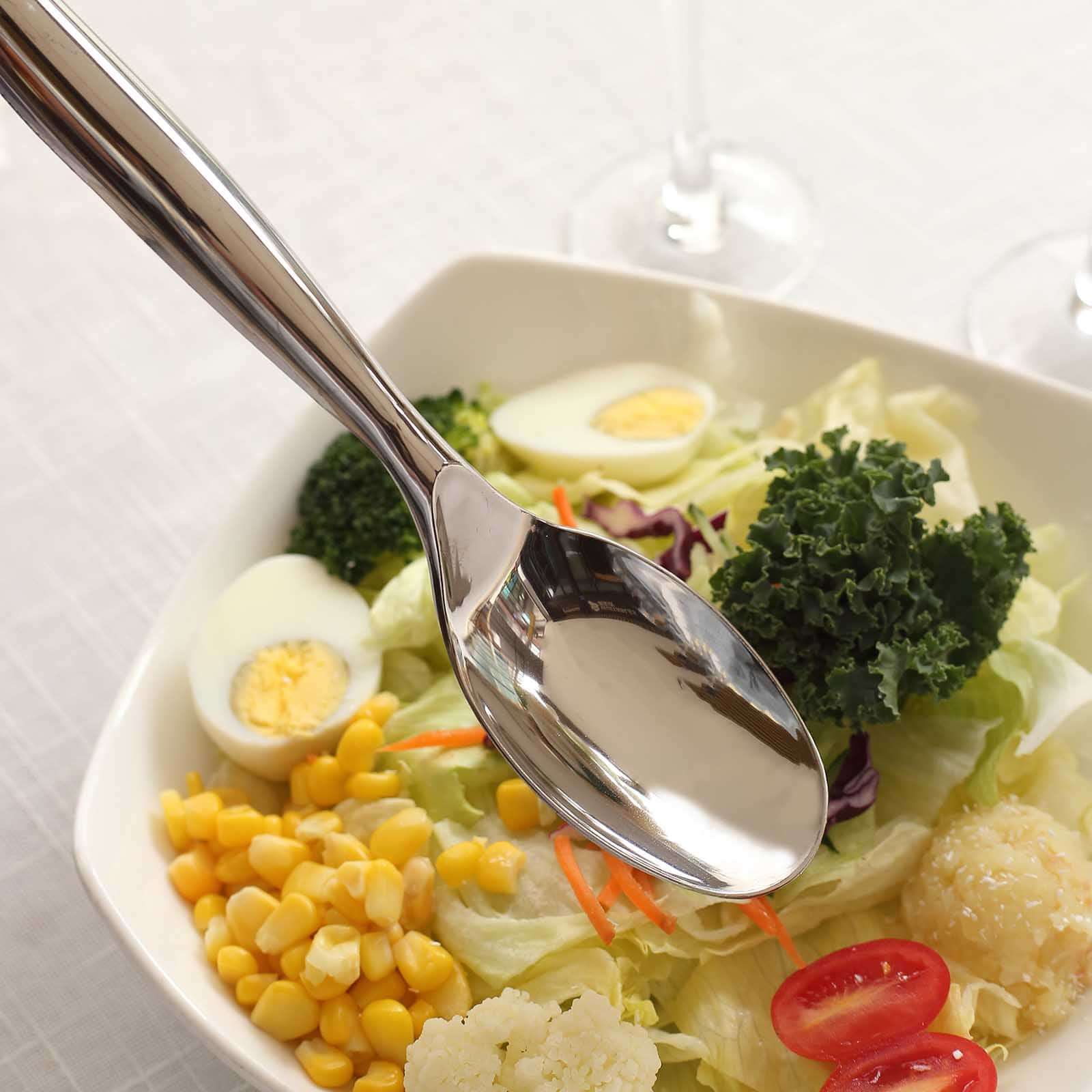 10-Pack Plastic Serving Spoons 10" Silver Classic Style - Food Grade Heavy Duty Large Disposable Serving Utensils for Salads, Pasta & Sides - Image 2