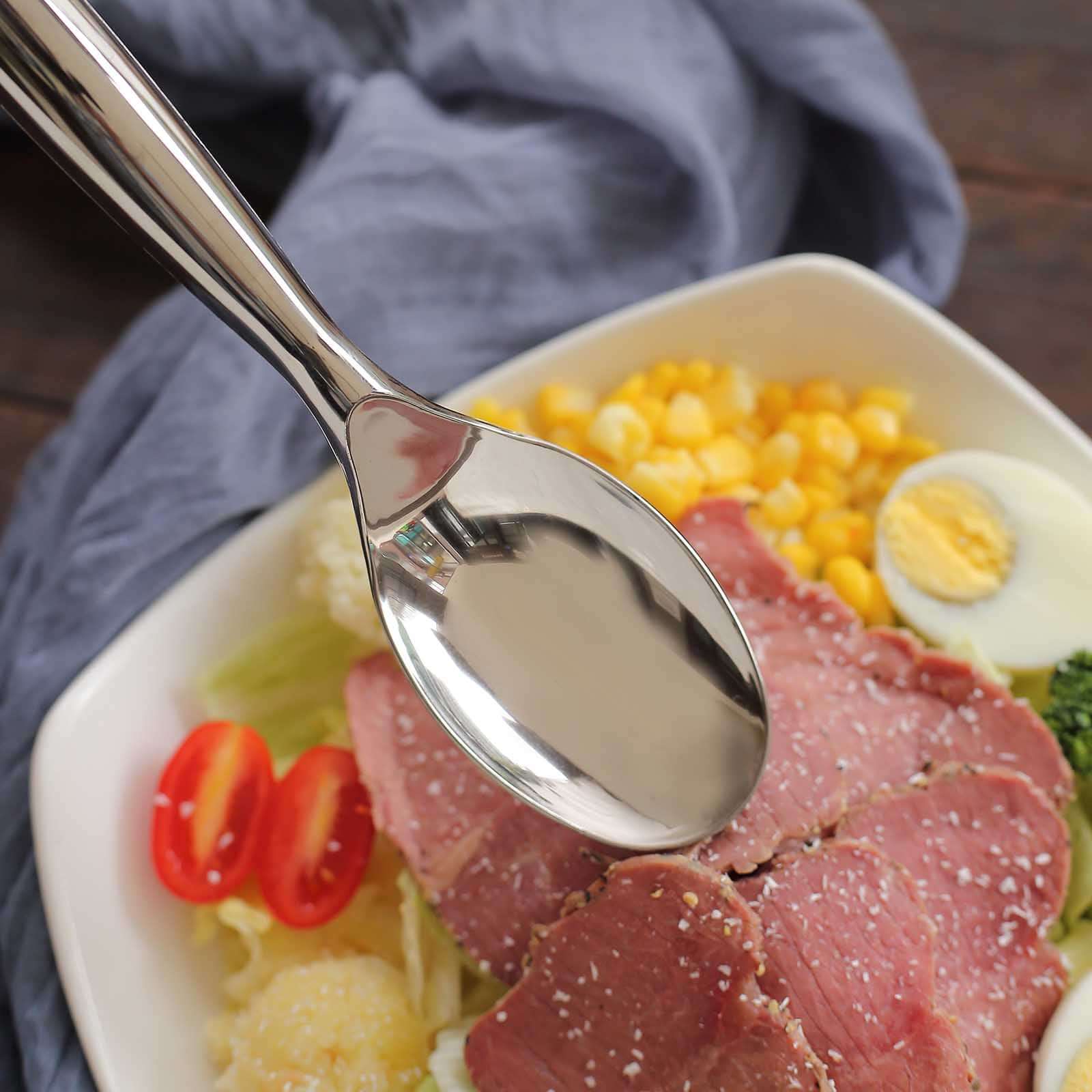 10-Pack Plastic Serving Spoons 10" Silver Classic Style - Food Grade Heavy Duty Large Disposable Serving Utensils for Salads, Pasta & Sides - Image 5