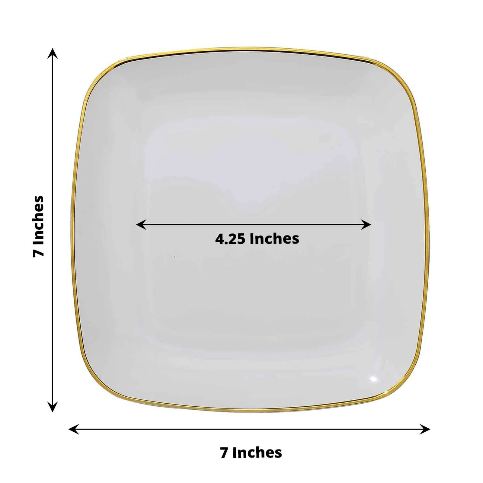 10-Pack Plastic Square Dessert Plates 7" White with Gold Rim - Sleek Disposable Appetizer Salad Plates for Events & Banquets - Image 3