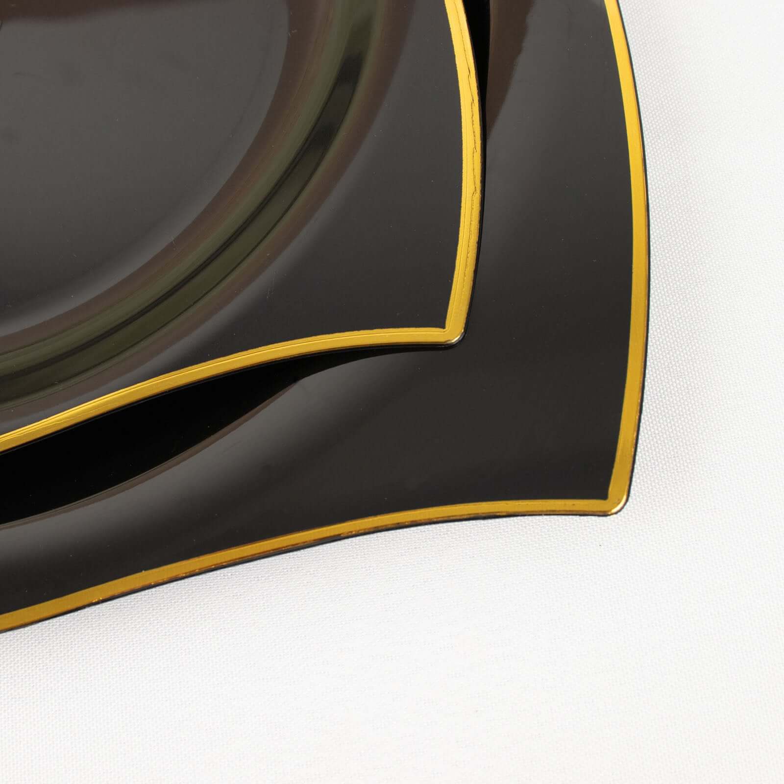 10-Pack Plastic Square Dessert Plates 8" Black with Gold Wavy Rim Modern - Disposable Salad Appetizer Party Plates - Image 11