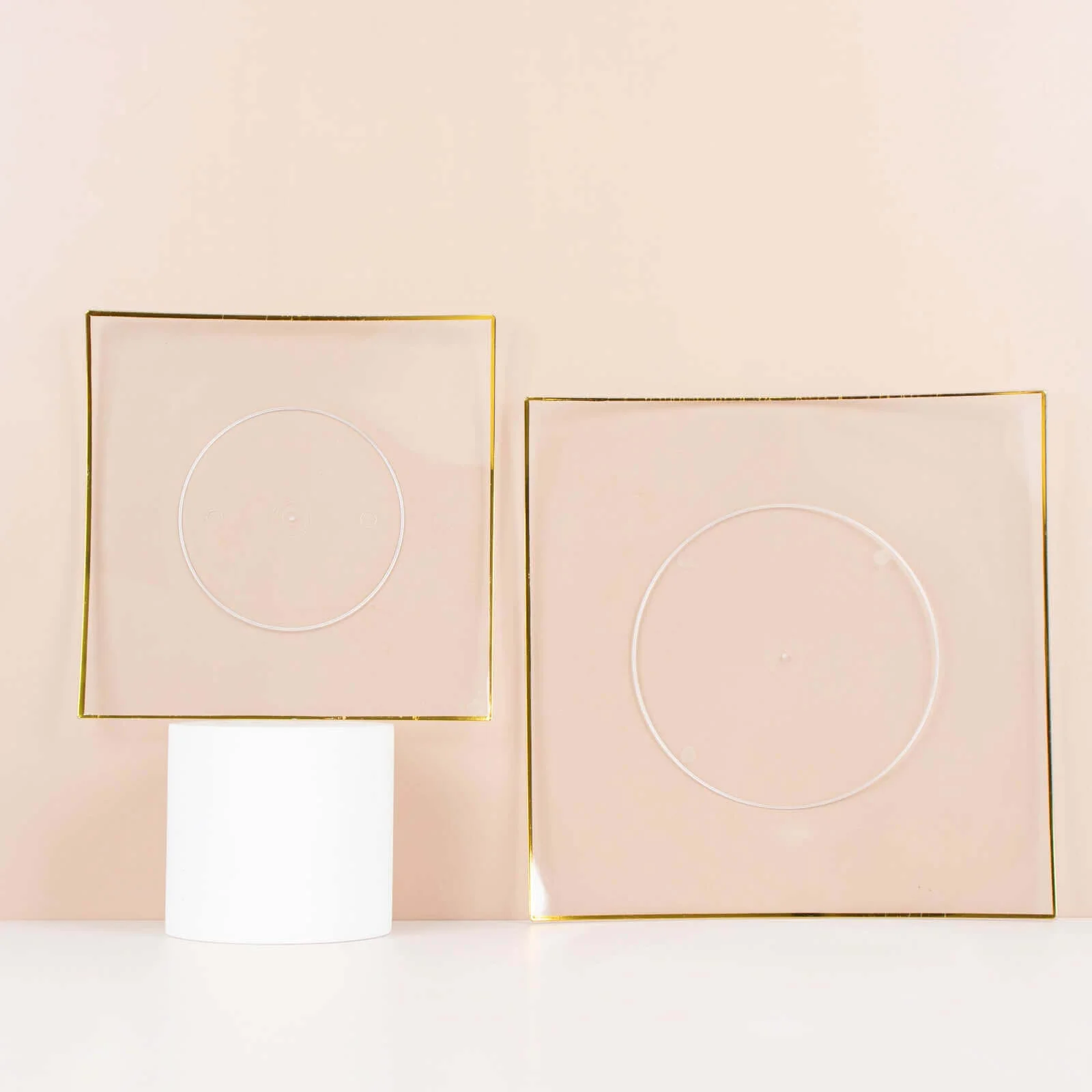 10-Pack Plastic Square Dessert Plates 8" Clear Concave Style with Gold Rim - Modern Disposable Salad Appetizer Party Plates - Image 2