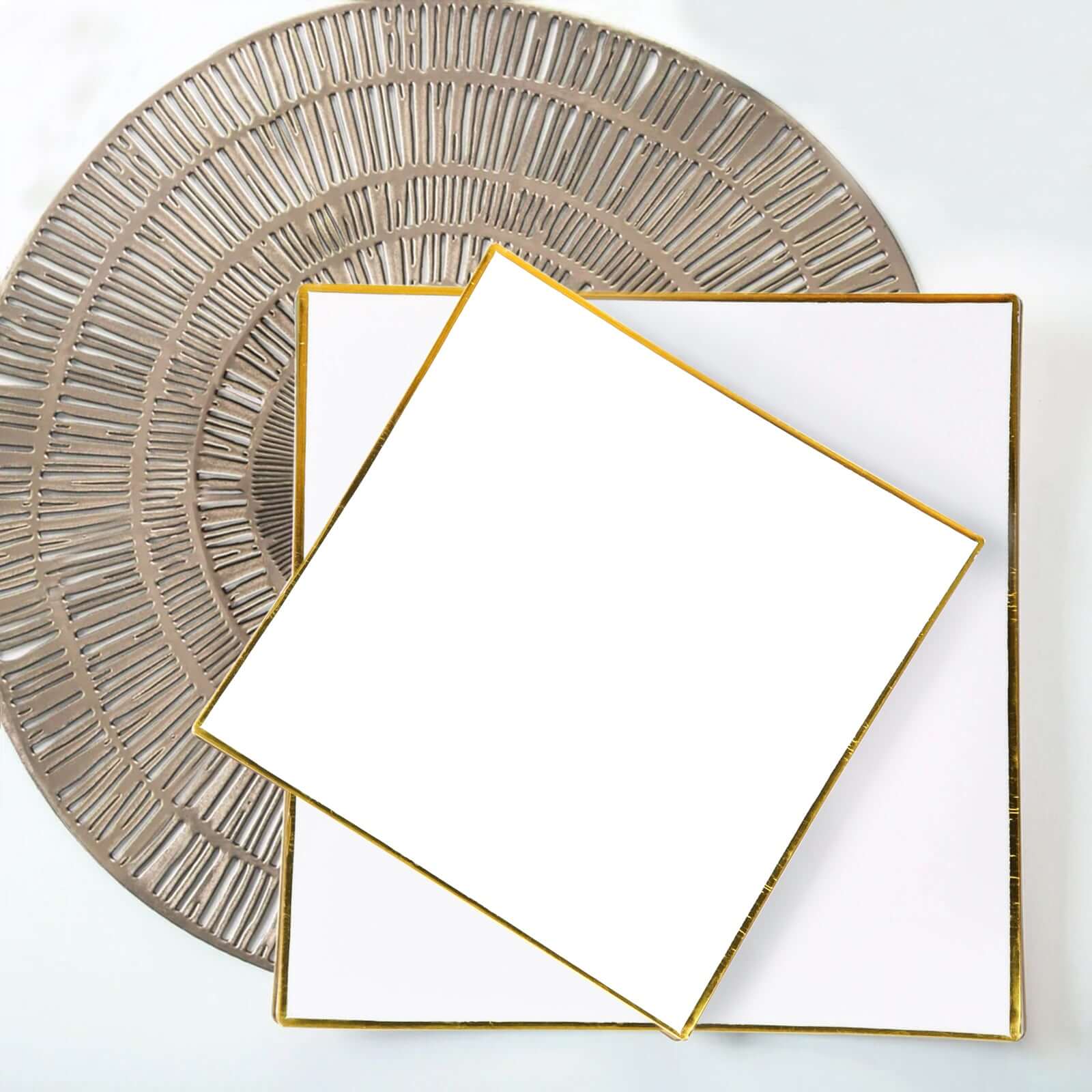 10-Pack Plastic Square Dessert Plates 8" White Concave Style with Gold Rim - Modern Disposable Salad Appetizer Party Plates for Formal Dinners & Banquets - Image 6