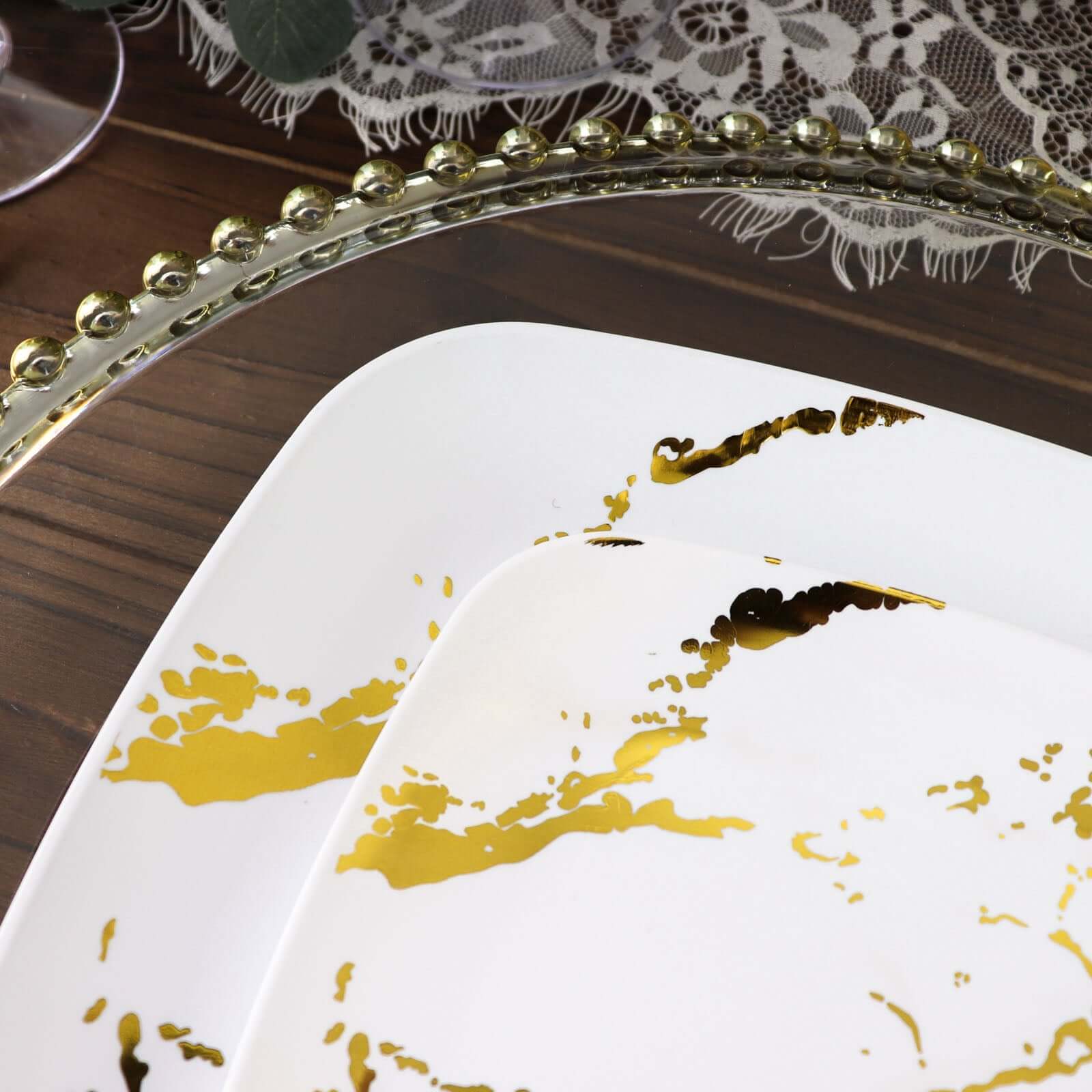 10-Pack Plastic Square Dessert Plates 8" White with Gold Marble Design - Disposable Appetizer Salad Party Plates for Sophisticated Dining & Festive Events - Image 11