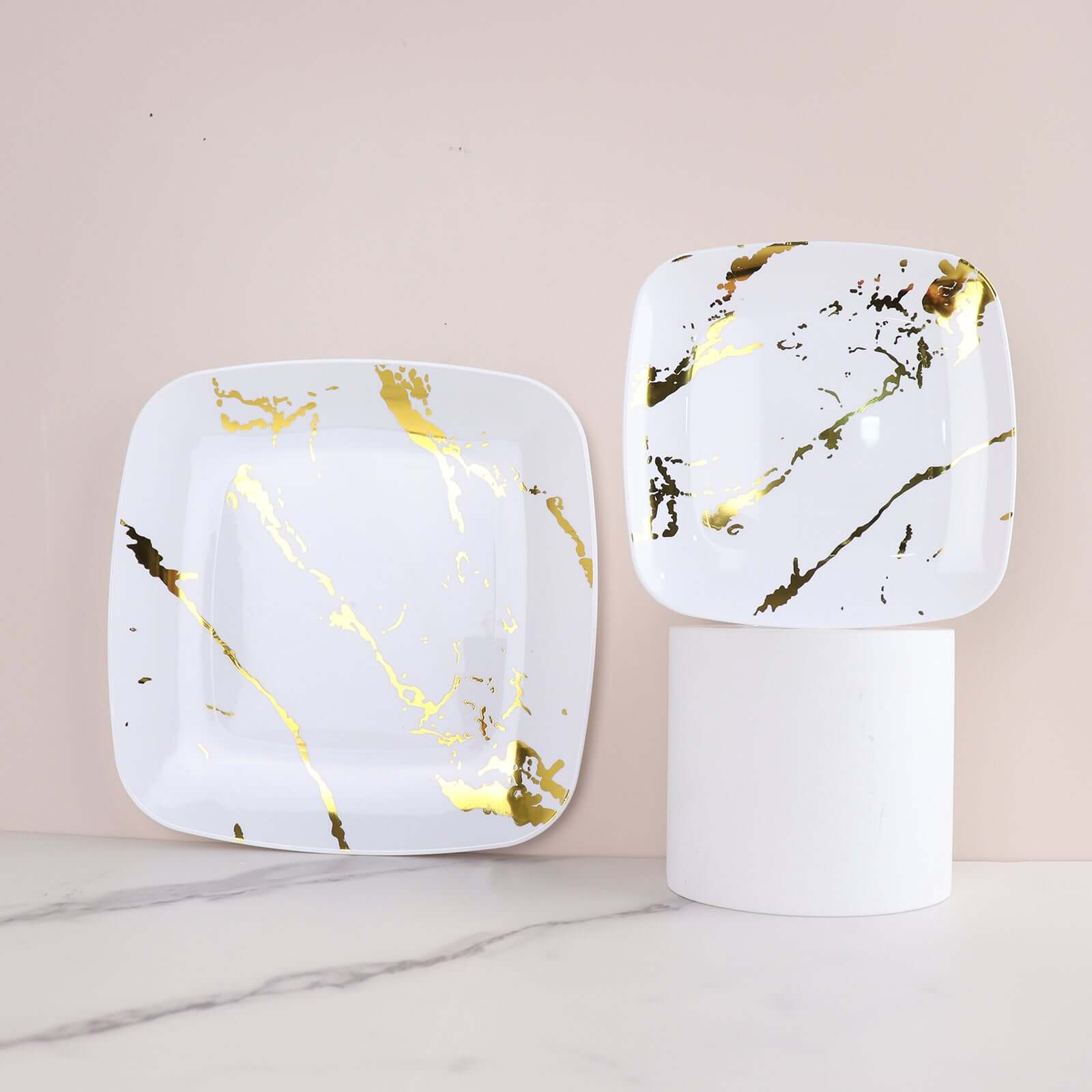 10-Pack Plastic Square Dessert Plates 8" White with Gold Marble Design - Disposable Appetizer Salad Party Plates for Sophisticated Dining & Festive Events - Image 13