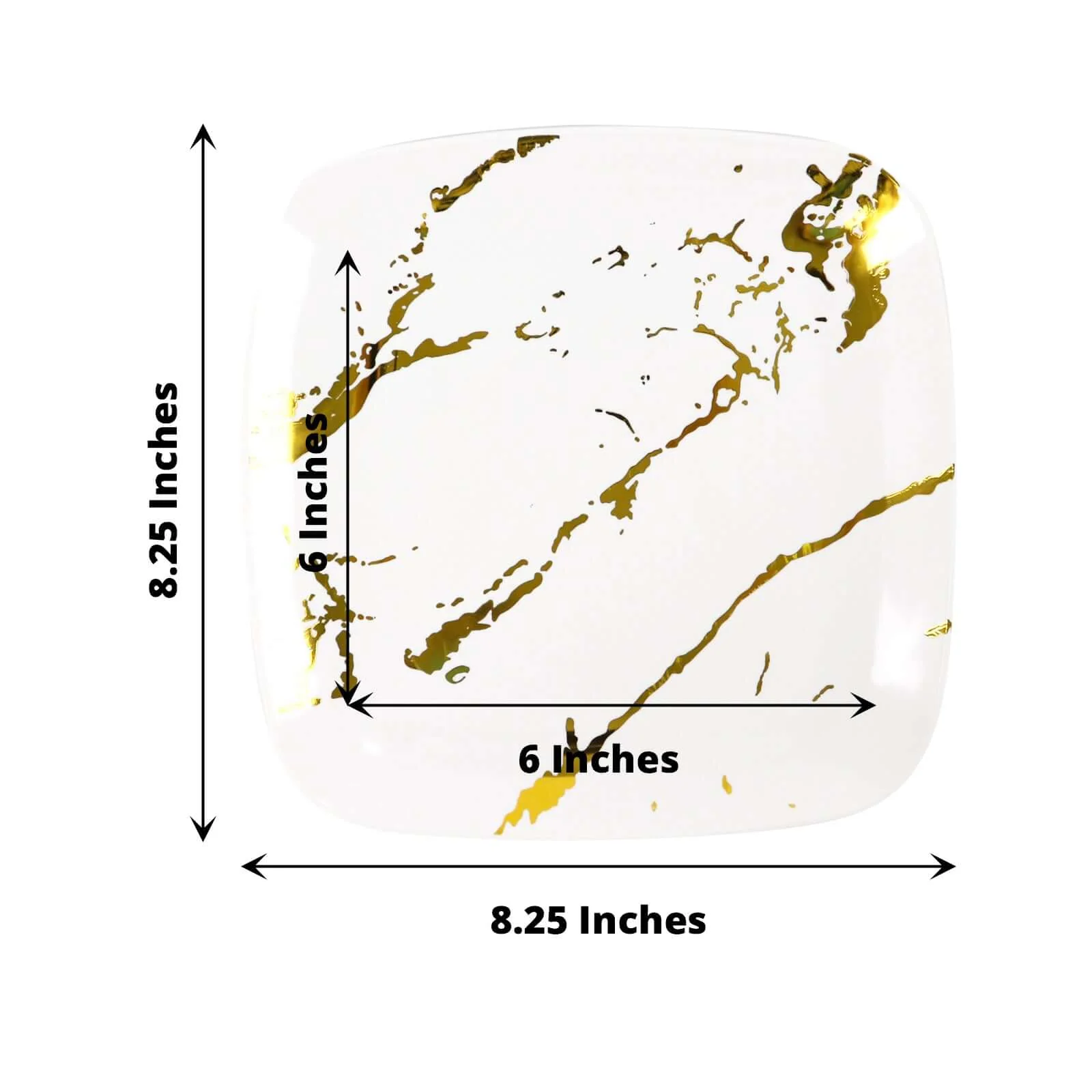 10-Pack Plastic Square Dessert Plates 8" White with Gold Marble Design - Disposable Appetizer Salad Party Plates for Sophisticated Dining & Festive Events - Image 3