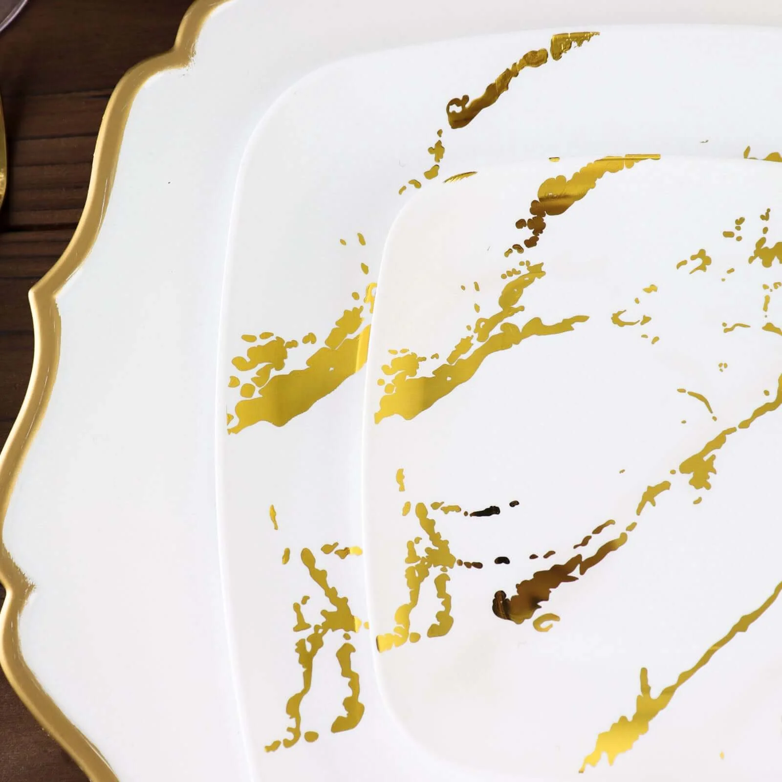 10-Pack Plastic Square Dessert Plates 8" White with Gold Marble Design - Disposable Appetizer Salad Party Plates for Sophisticated Dining & Festive Events - Image 5