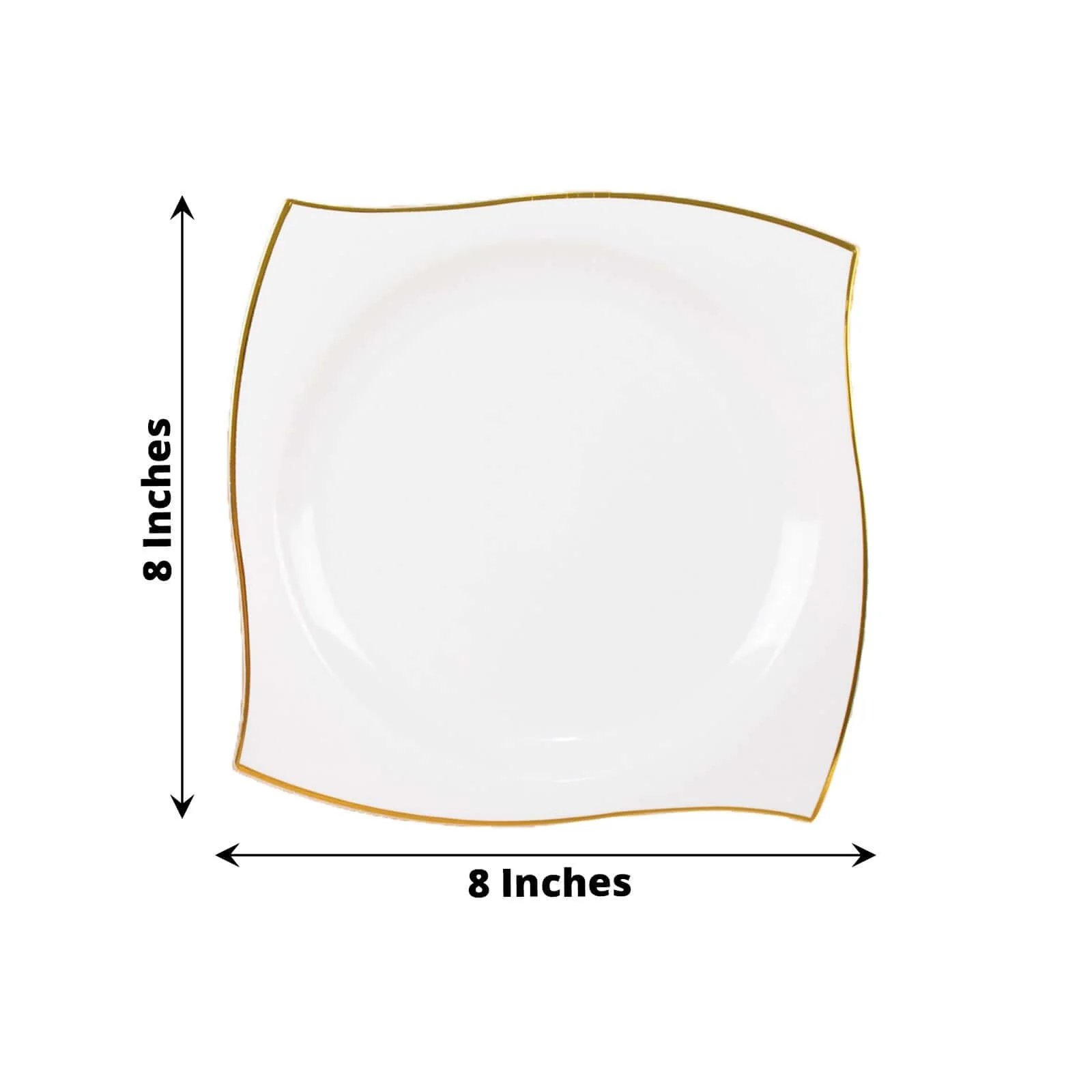 10-Pack Plastic Square Dessert Plates 8" White with Gold Wavy Rim Modern - Disposable Salad Appetizer Party Plates for Stylish Events & Banquets - Image 3