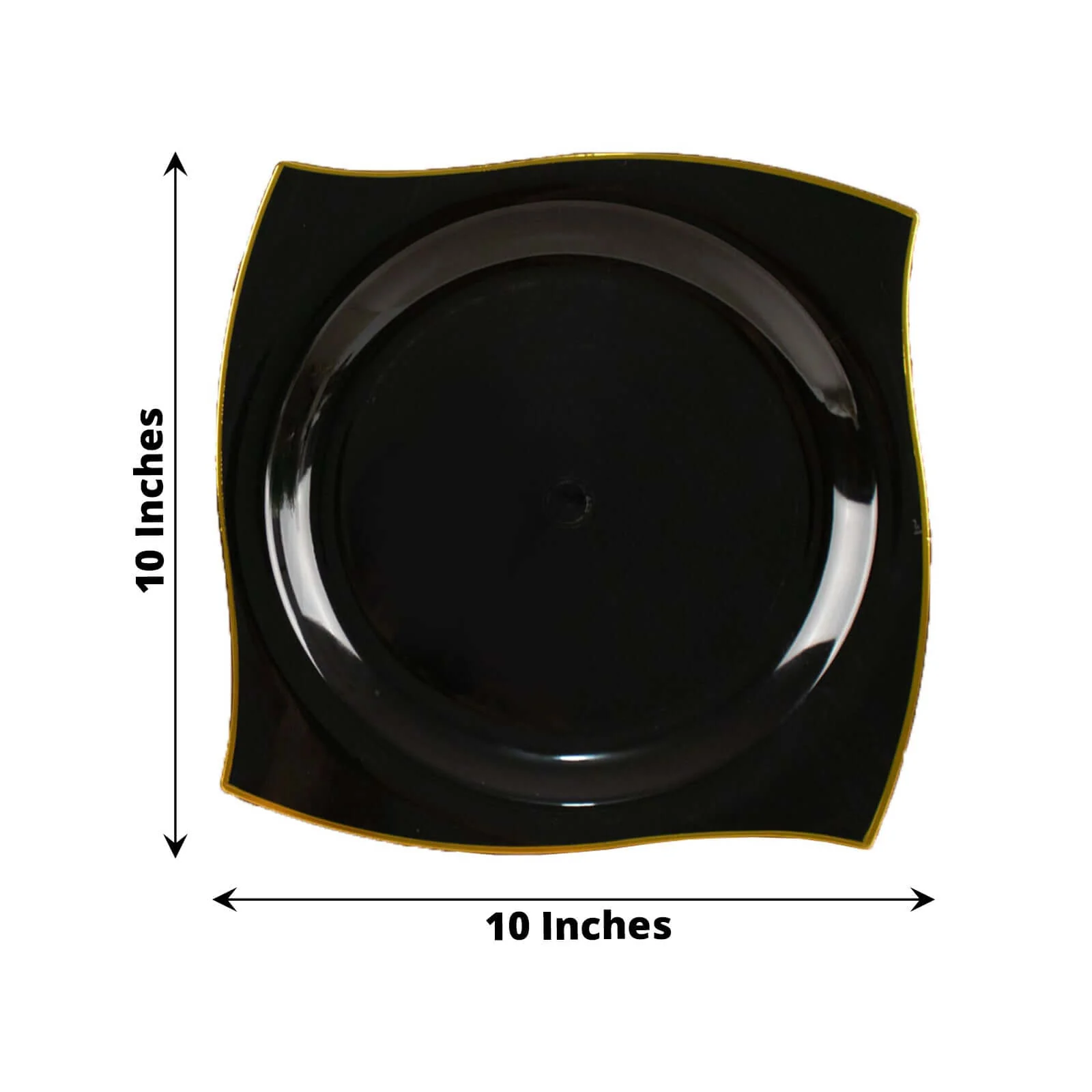 10-Pack Plastic Square Dinner Plates 10" Black with Gold Wavy Rim Modern - Disposable Party Plates - Image 3