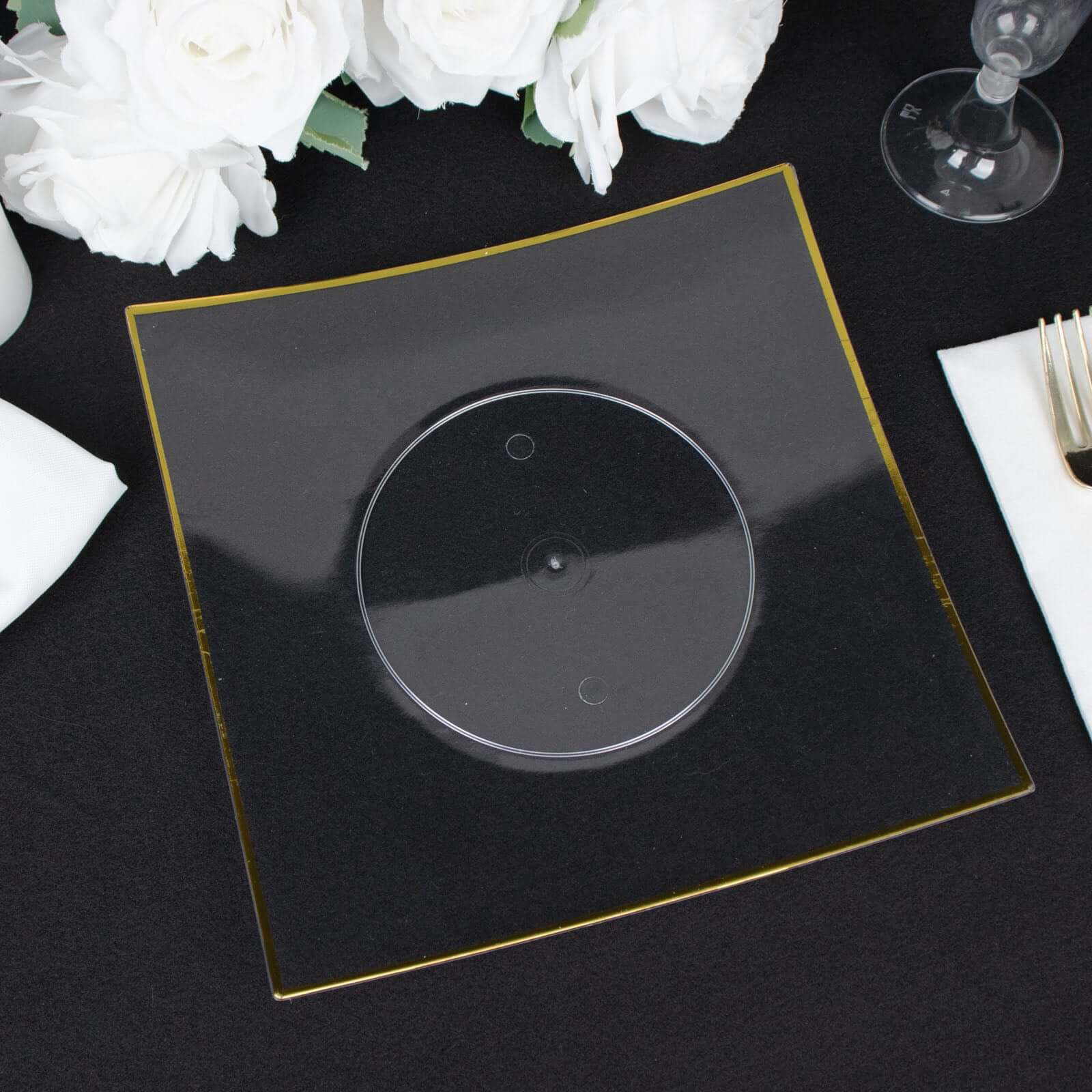 10-Pack Plastic Square Dinner Plates 10" Clear Concave Style with Gold Rim - Modern Disposable Party Plates - Image 12