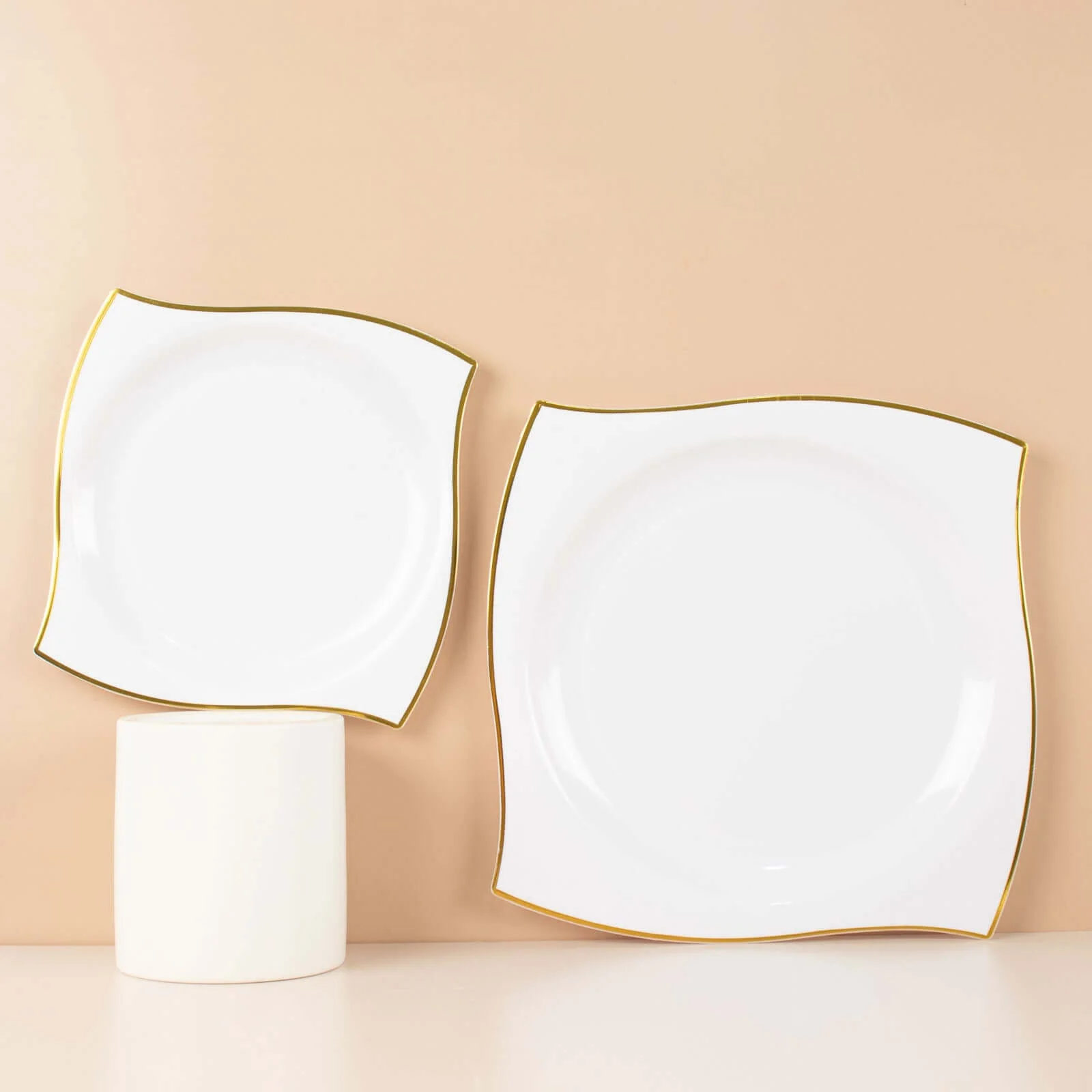 10-Pack Plastic Square Dinner Plates 10" White with Gold Wavy Rim Modern - Disposable Party Plates for Stylish Events & Banquets - Image 8