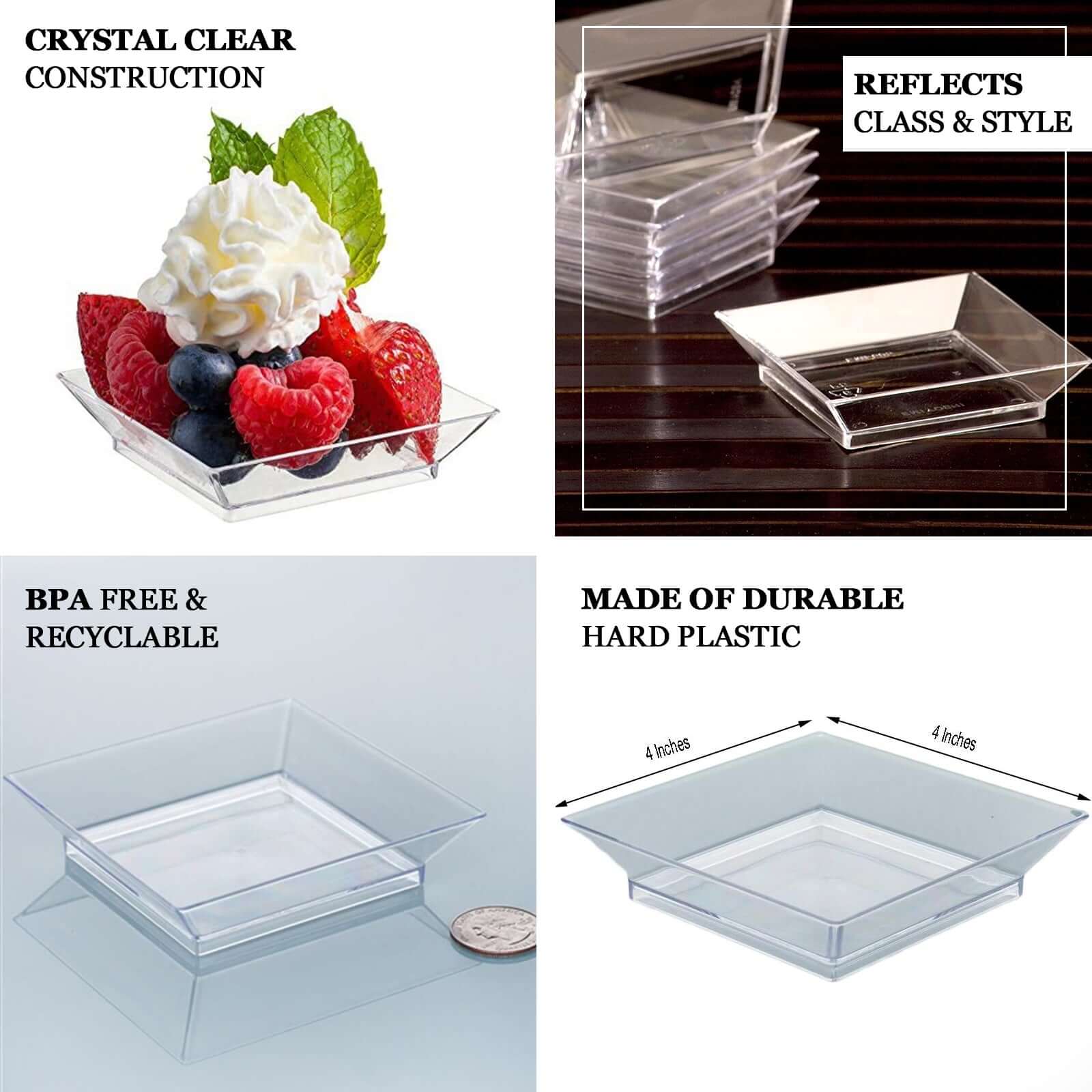 10-Pack Plastic Tapas Plates 4" Sleek Square Design Clear - Disposable Appetizer and Dessert Plates - Image 4