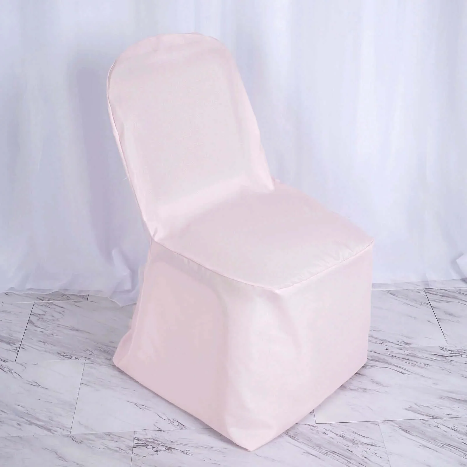 10 Pack Polyester Banquet Chair Covers Blush - Reusable Stain-Resistant Slipcovers - Image 2