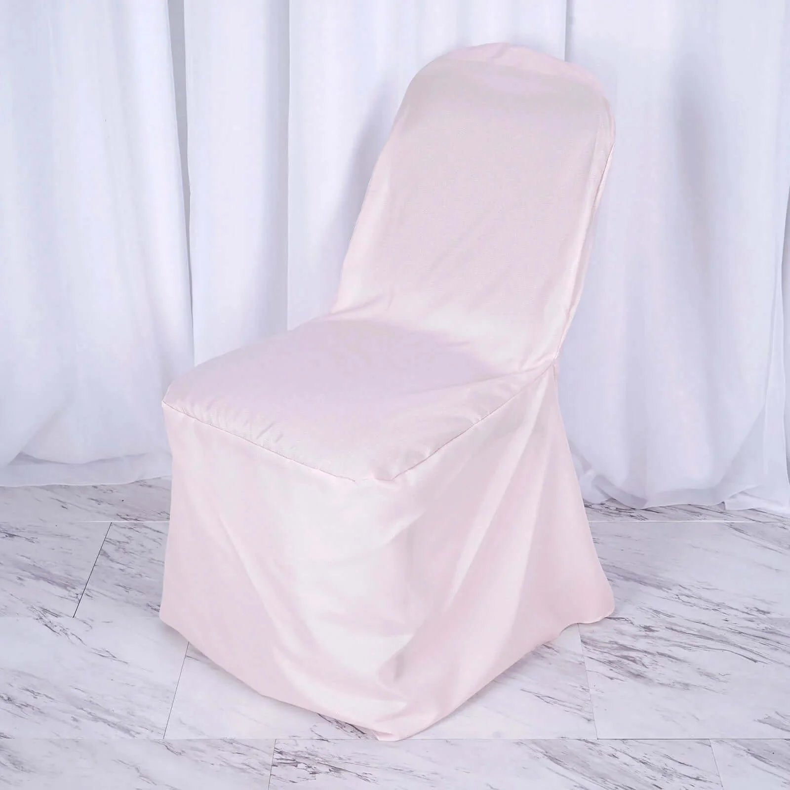 10 Pack Polyester Banquet Chair Covers Blush - Reusable Stain-Resistant Slipcovers - Image 6