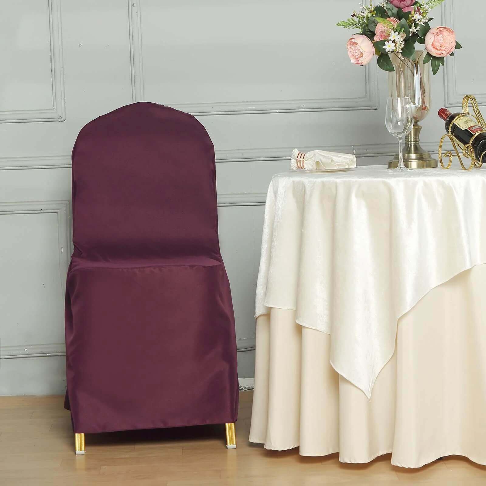 10 Pack Polyester Banquet Chair Covers Burgundy - Reusable Stain-Resistant Slipcovers - Image 7