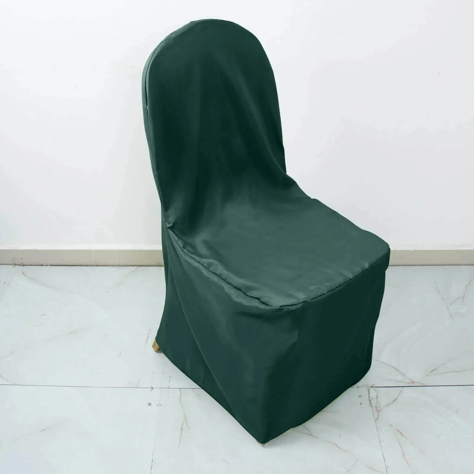 10 Pack Polyester Banquet Chair Covers Hunter Emerald Green - Reusable Stain-Resistant Slipcovers - Image 2
