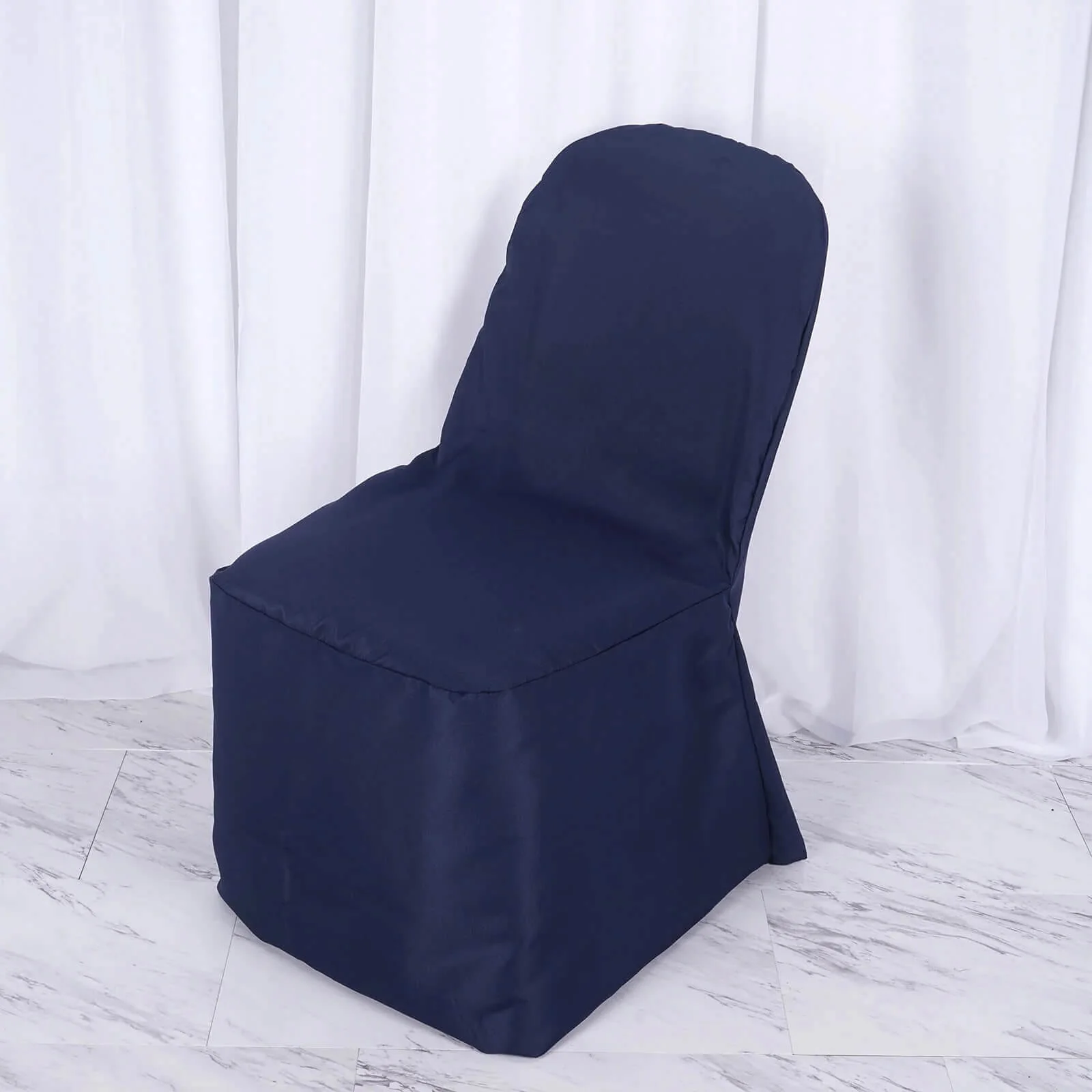 10 Pack Polyester Banquet Chair Covers Navy Blue - Reusable Stain-Resistant Slipcovers - Image 2