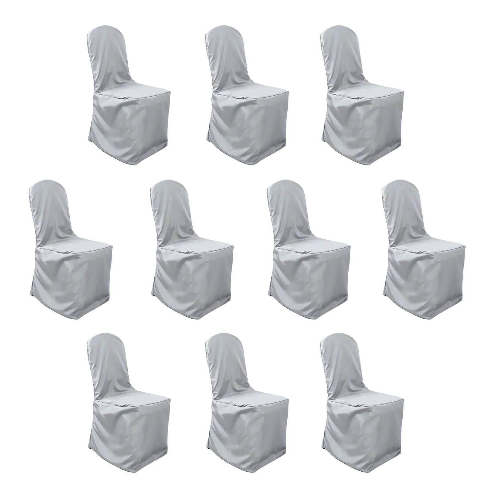 10 Pack Polyester Banquet Chair Covers Silver - Reusable Stain-Resistant Slipcovers