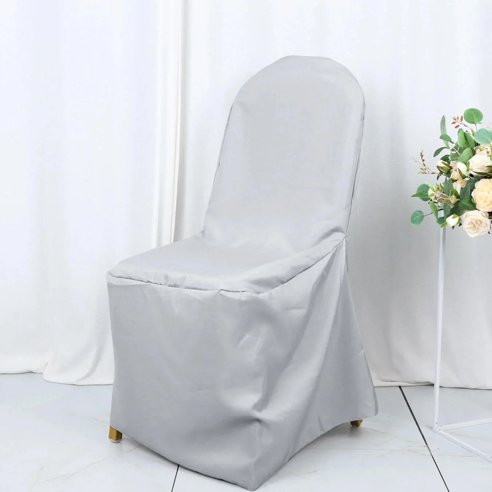 10 Pack Polyester Banquet Chair Covers Silver - Reusable Stain-Resistant Slipcovers - Image 2