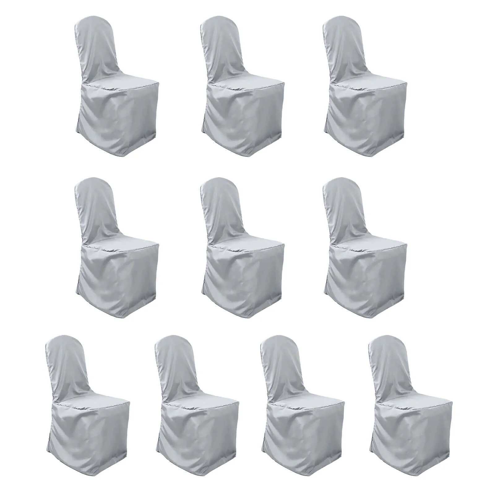 10 Pack Polyester Banquet Chair Covers Silver - Reusable Stain-Resistant Slipcovers - Image 3