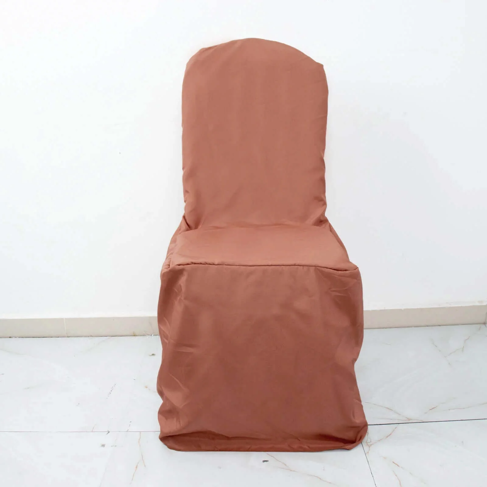 10 Pack Polyester Banquet Chair Covers Terracotta (Rust) - Reusable Stain-Resistant Slipcovers - Image 7