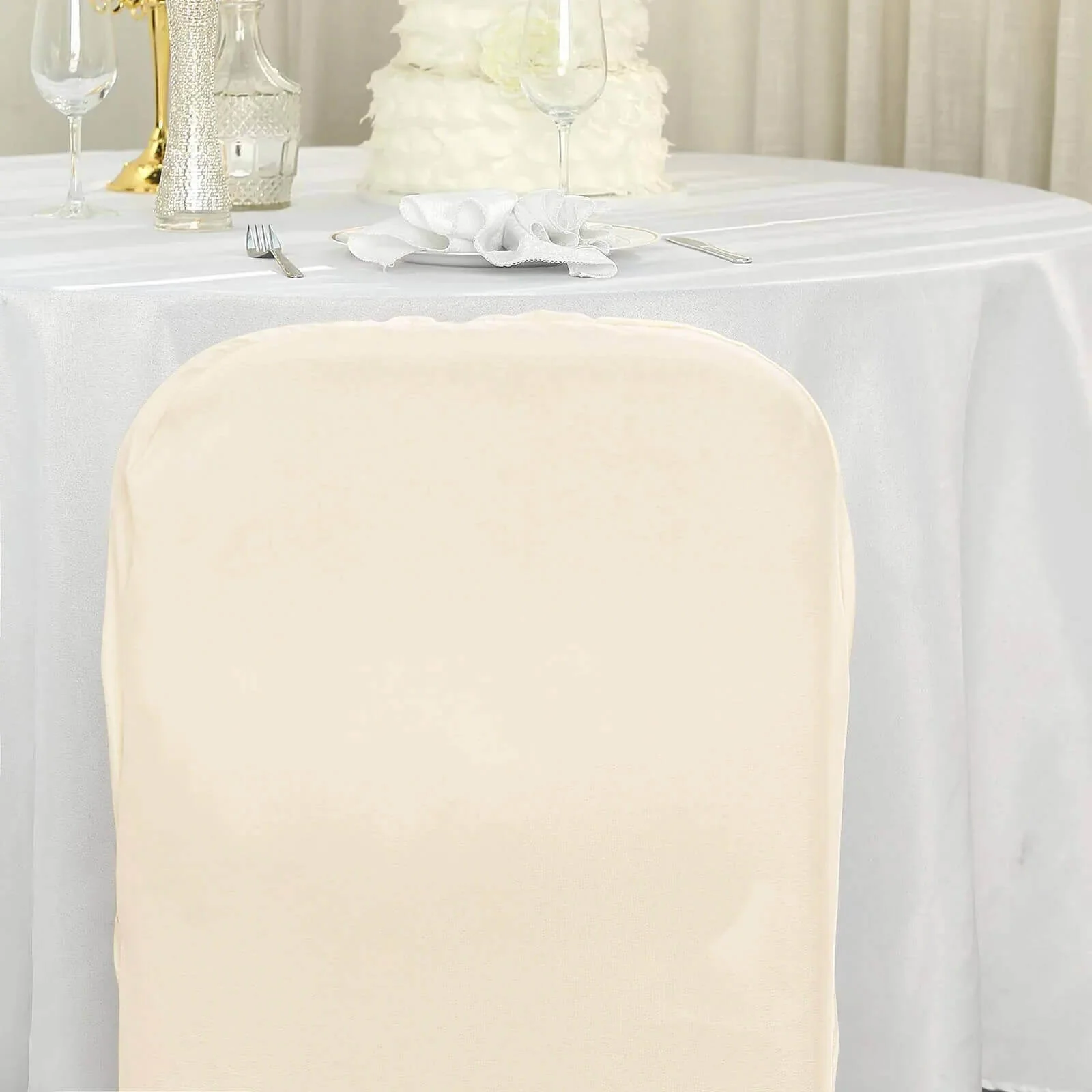 10 Pack Polyester Folding Chair Covers Beige - Reusable Stain-Resistant Slipcovers - Image 8