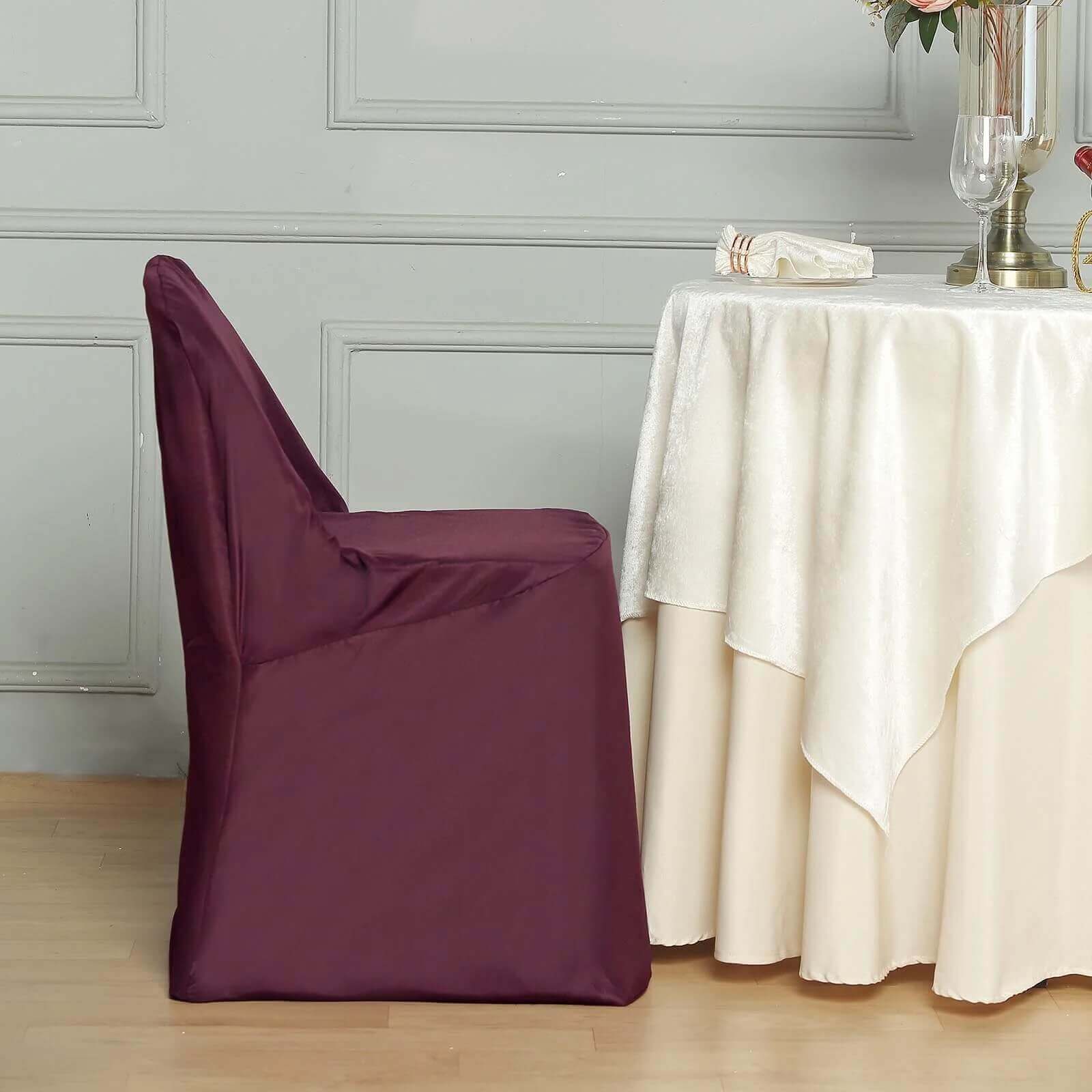 10 Pack Polyester Folding Chair Covers Burgundy - Reusable Stain-Resistant Slipcovers - Image 7