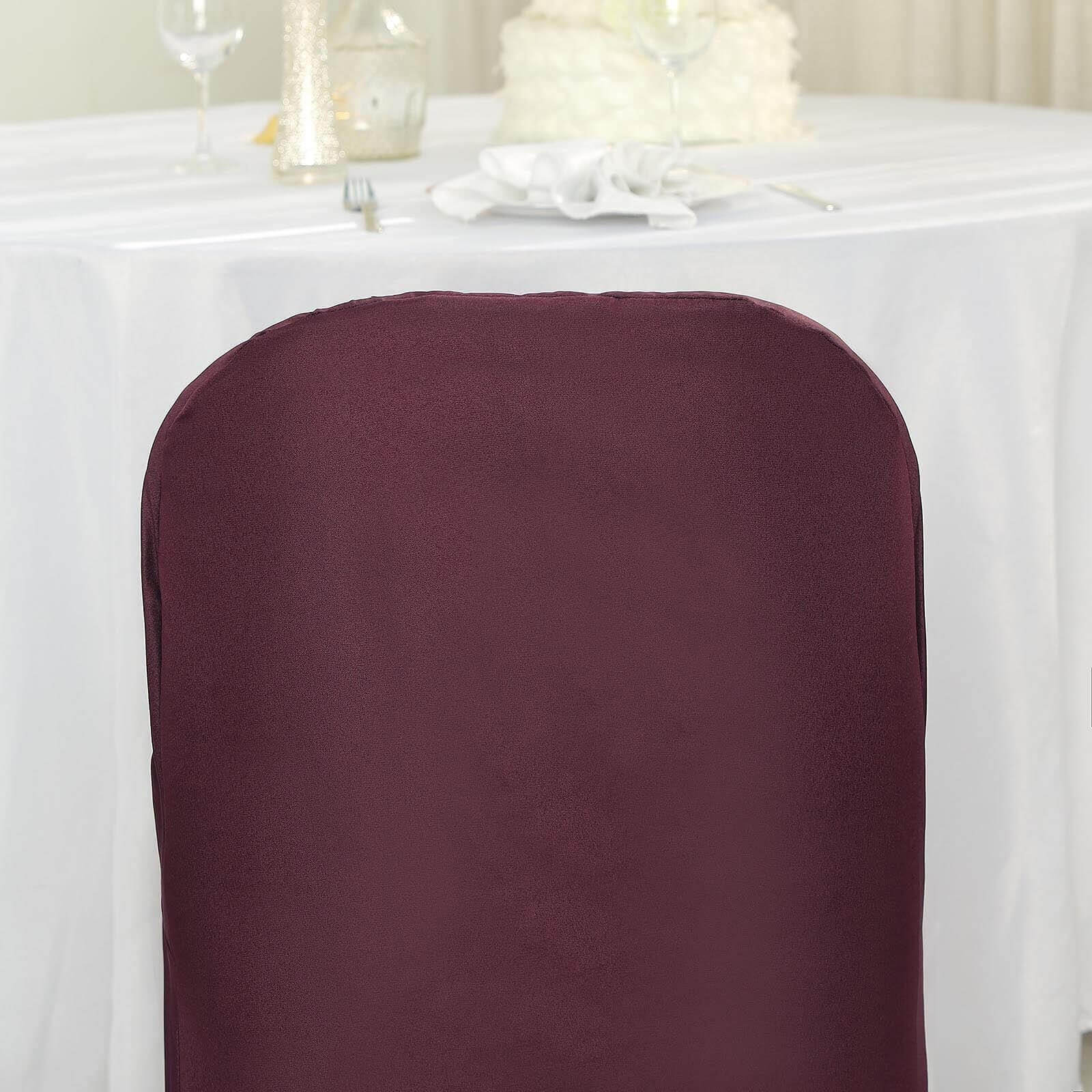 10 Pack Polyester Folding Chair Covers Burgundy - Reusable Stain-Resistant Slipcovers - Image 9