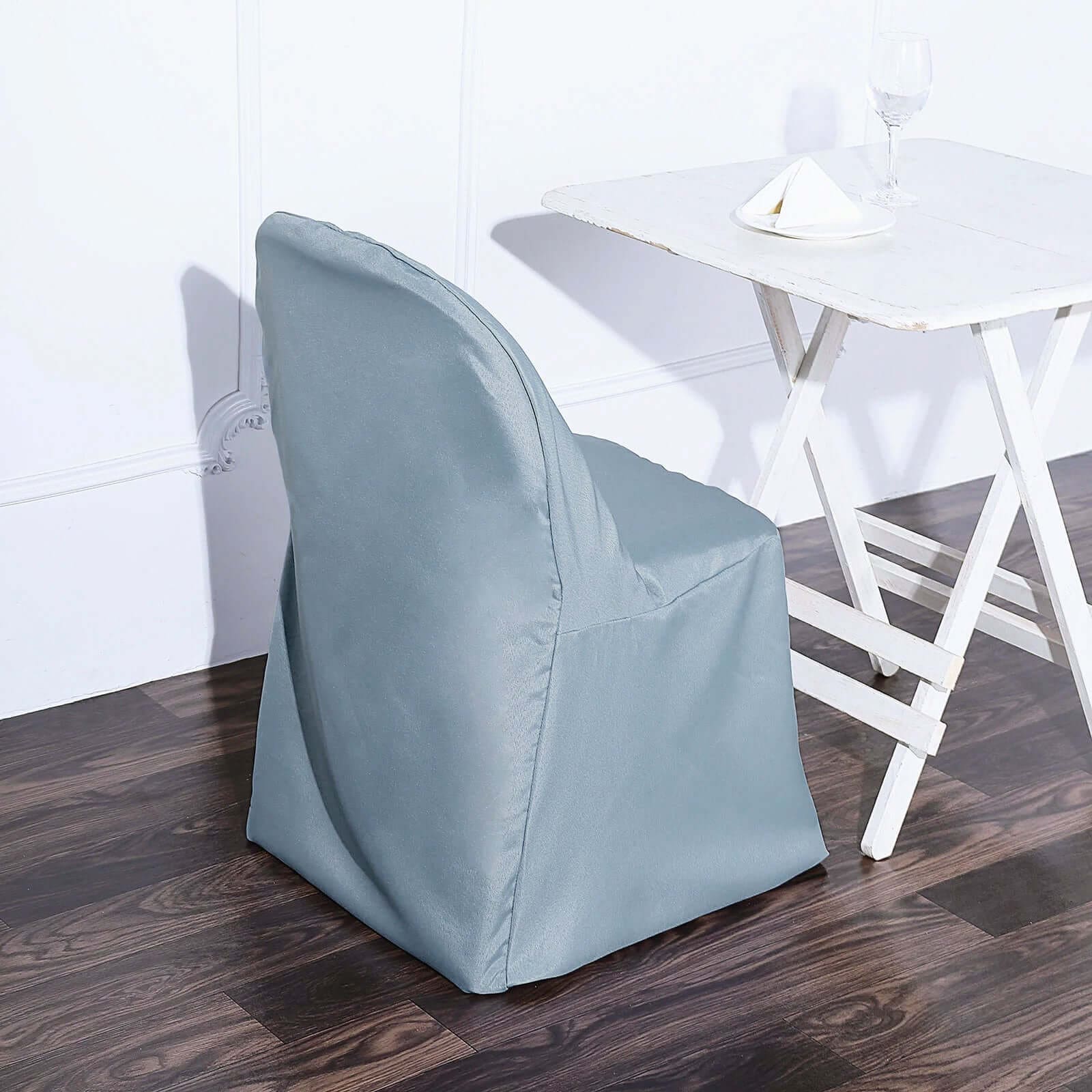 10 Pack Polyester Folding Chair Covers Dusty Blue - Reusable Stain-Resistant Slipcovers - Image 6