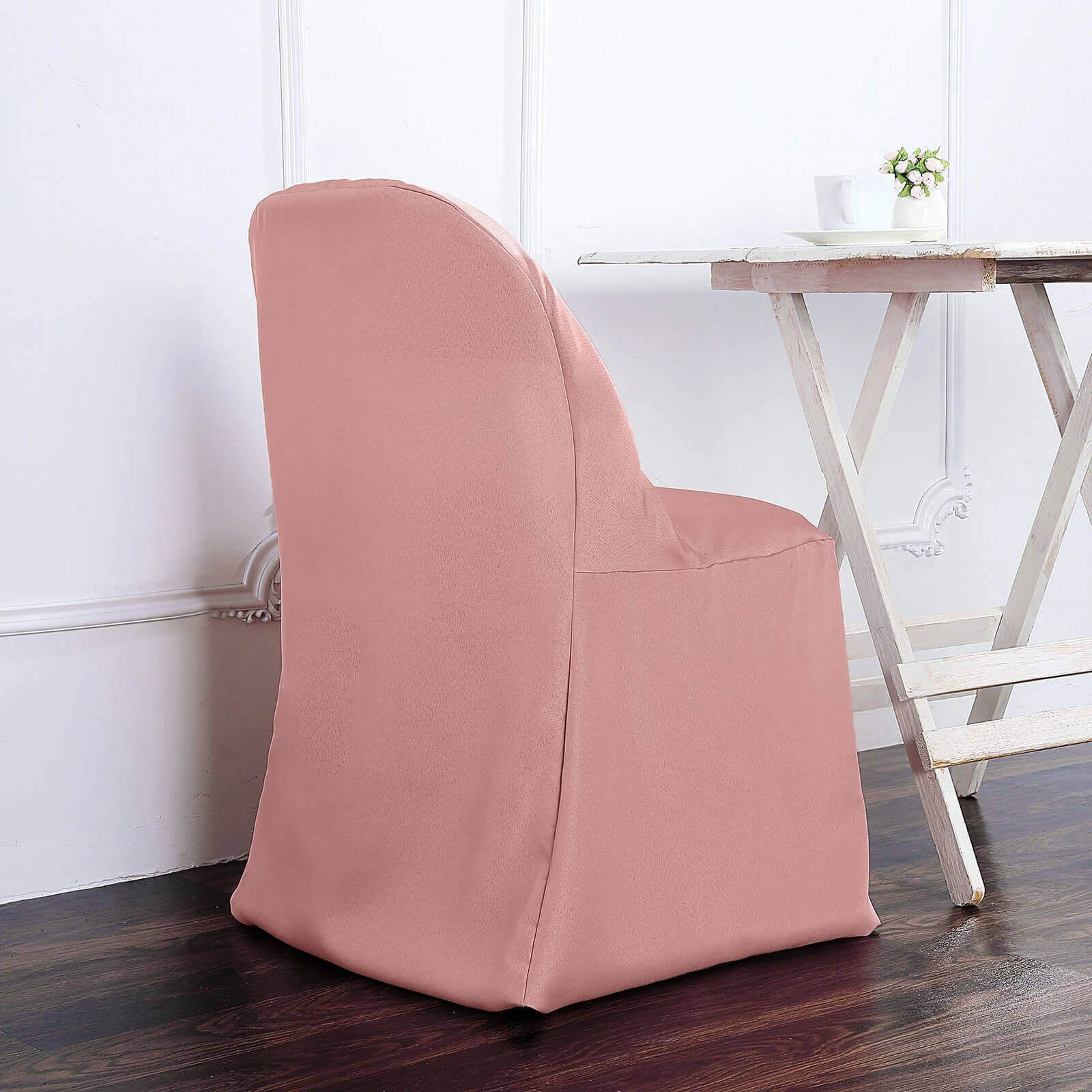 10 Pack Polyester Folding Chair Covers Dusty Rose - Reusable Stain-Resistant Slipcovers - Image 6