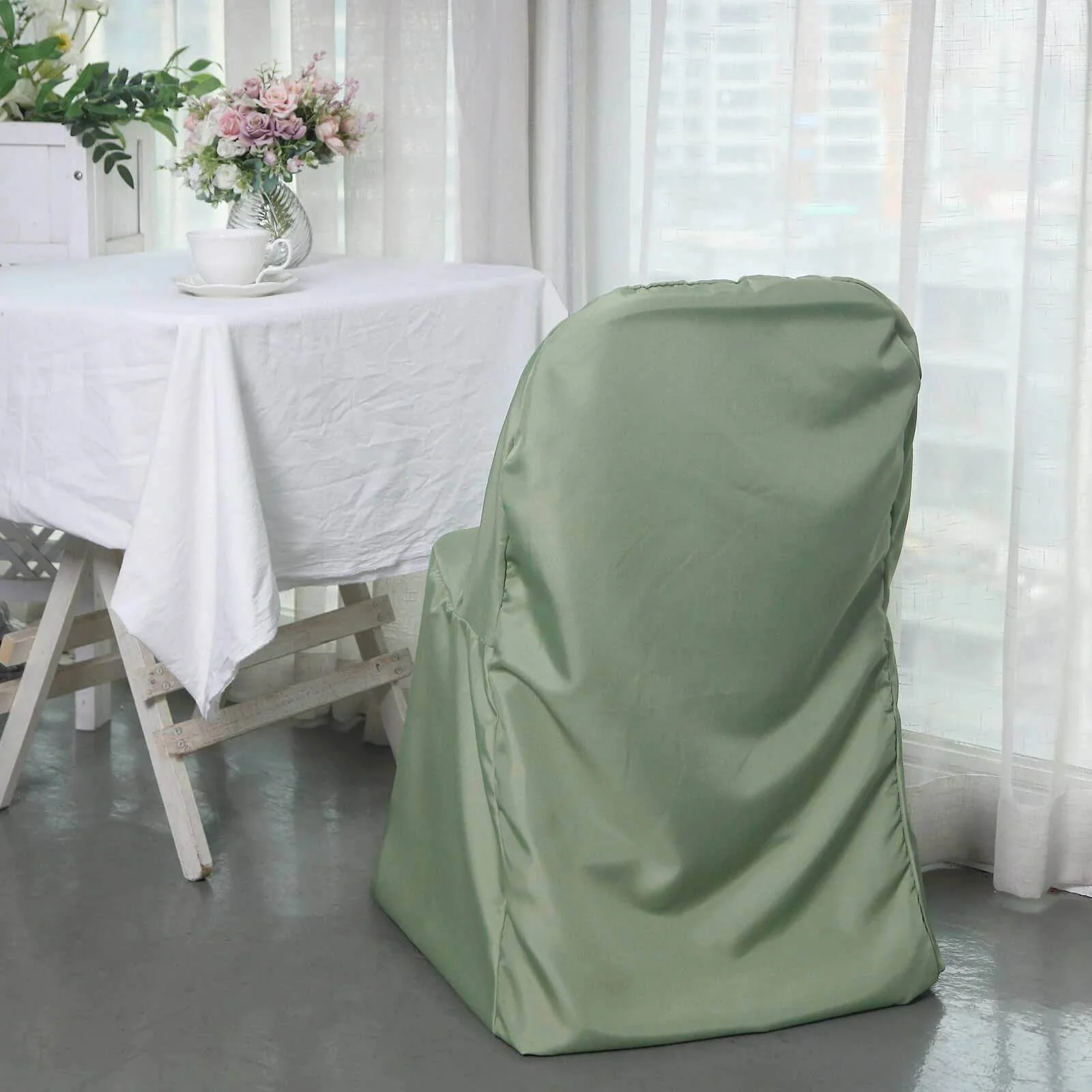 10 Pack Polyester Folding Chair Covers Dusty Sage Green - Reusable Stain-Resistant Slipcovers - Image 6