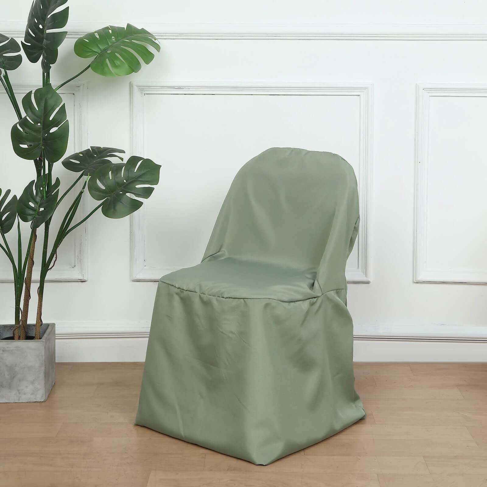 10 Pack Polyester Folding Chair Covers Dusty Sage Green - Reusable Stain-Resistant Slipcovers - Image 7