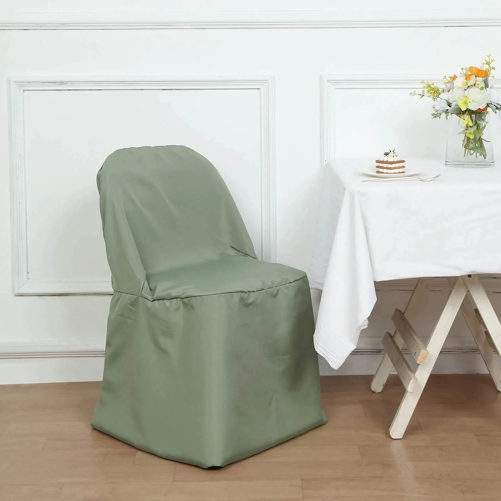 10 Pack Polyester Folding Chair Covers Dusty Sage Green - Reusable Stain-Resistant Slipcovers - Image 8