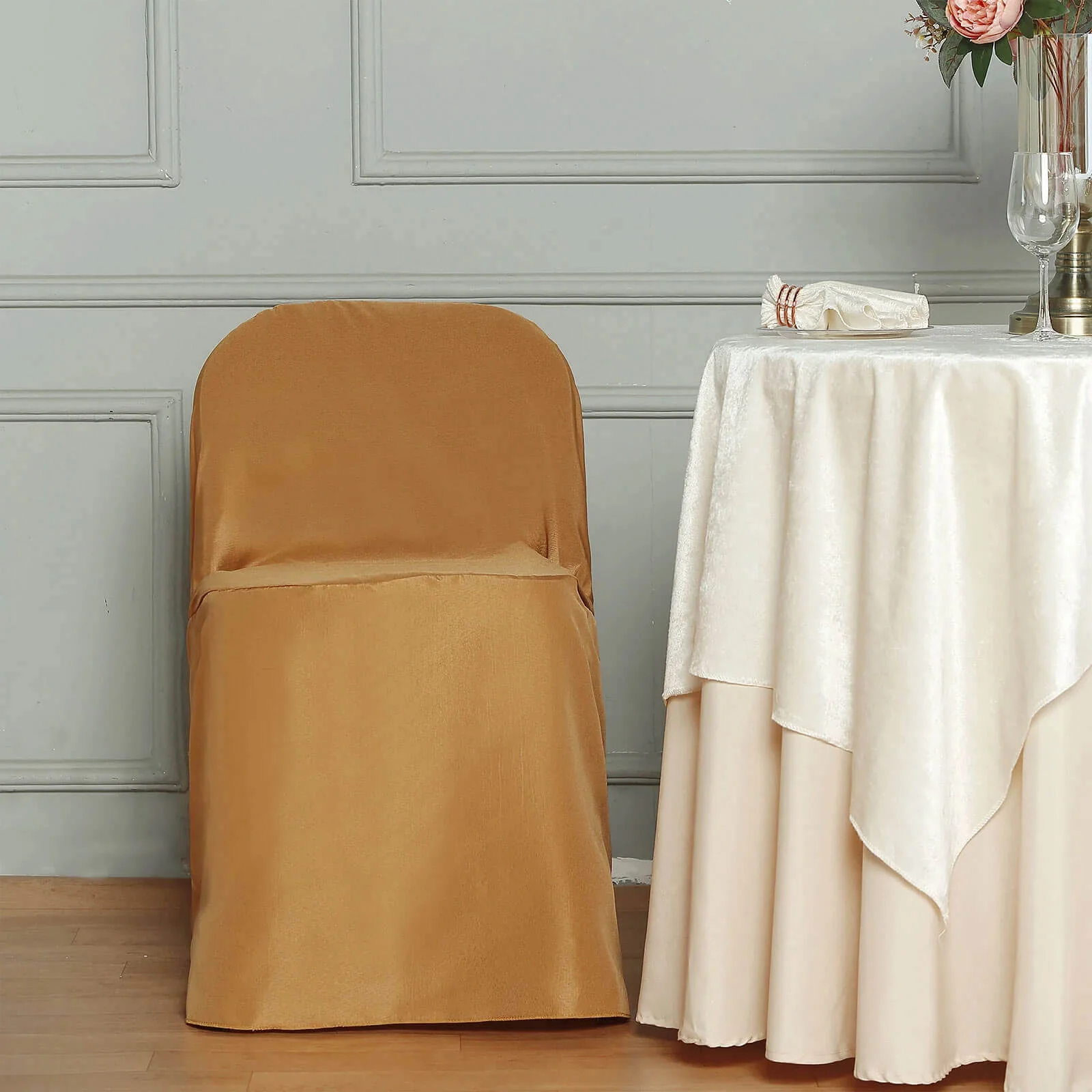 10 Pack Polyester Folding Chair Covers Gold - Reusable Stain-Resistant Slip-On Covers for Weddings & Parties - Image 6