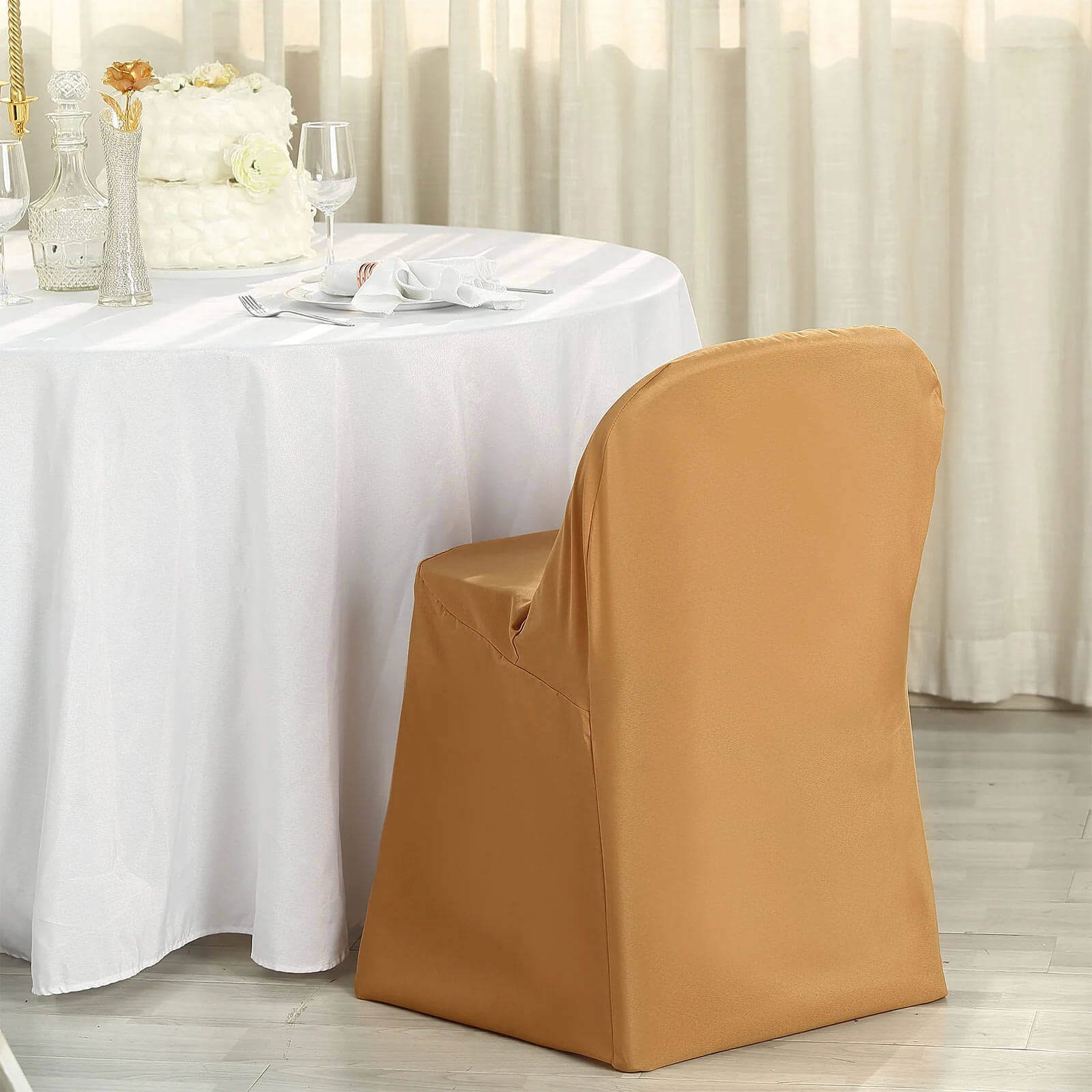 10 Pack Polyester Folding Chair Covers Gold - Reusable Stain-Resistant Slip-On Covers for Weddings & Parties - Image 8