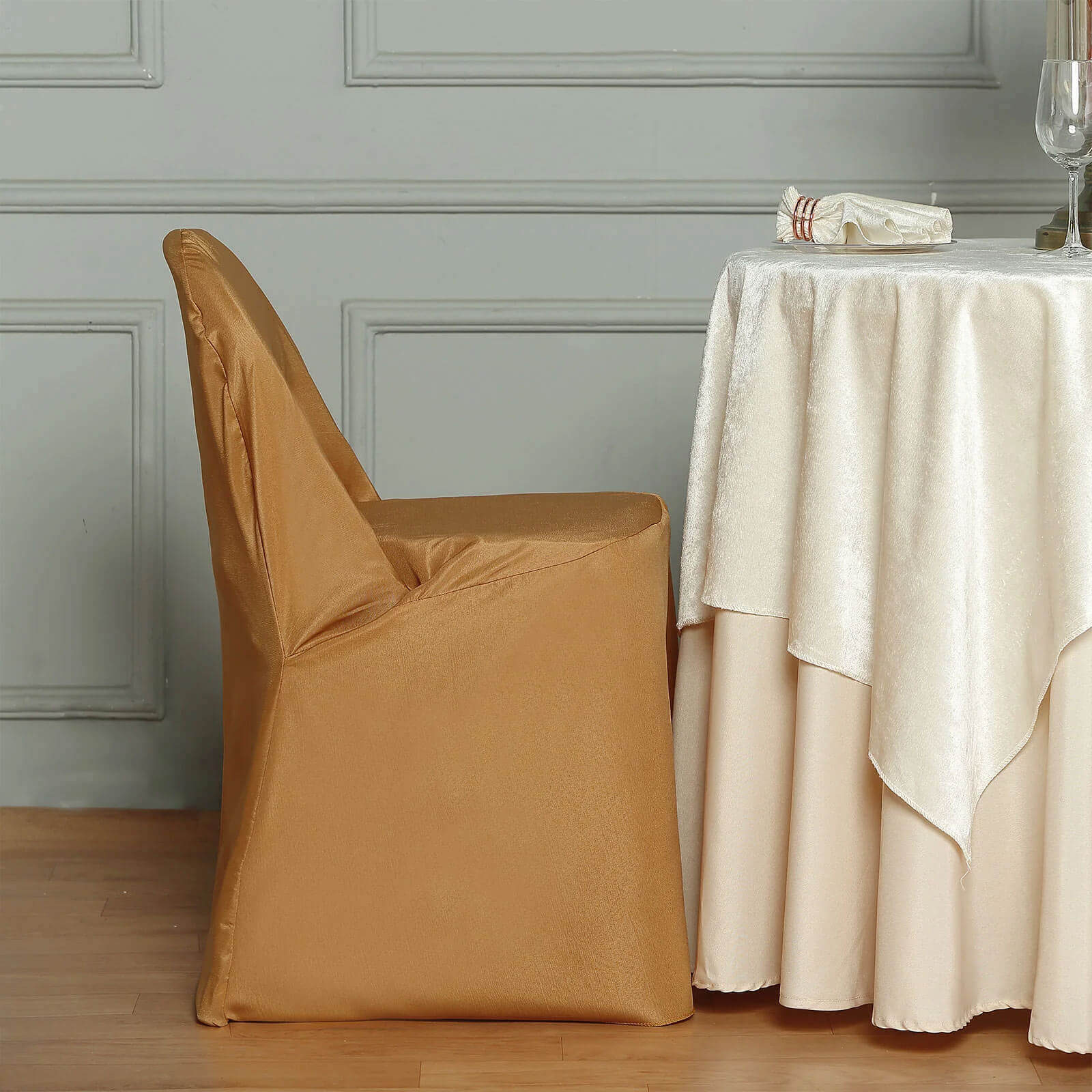 10 Pack Polyester Folding Chair Covers Gold - Reusable Stain-Resistant Slip-On Covers for Weddings & Parties - Image 9