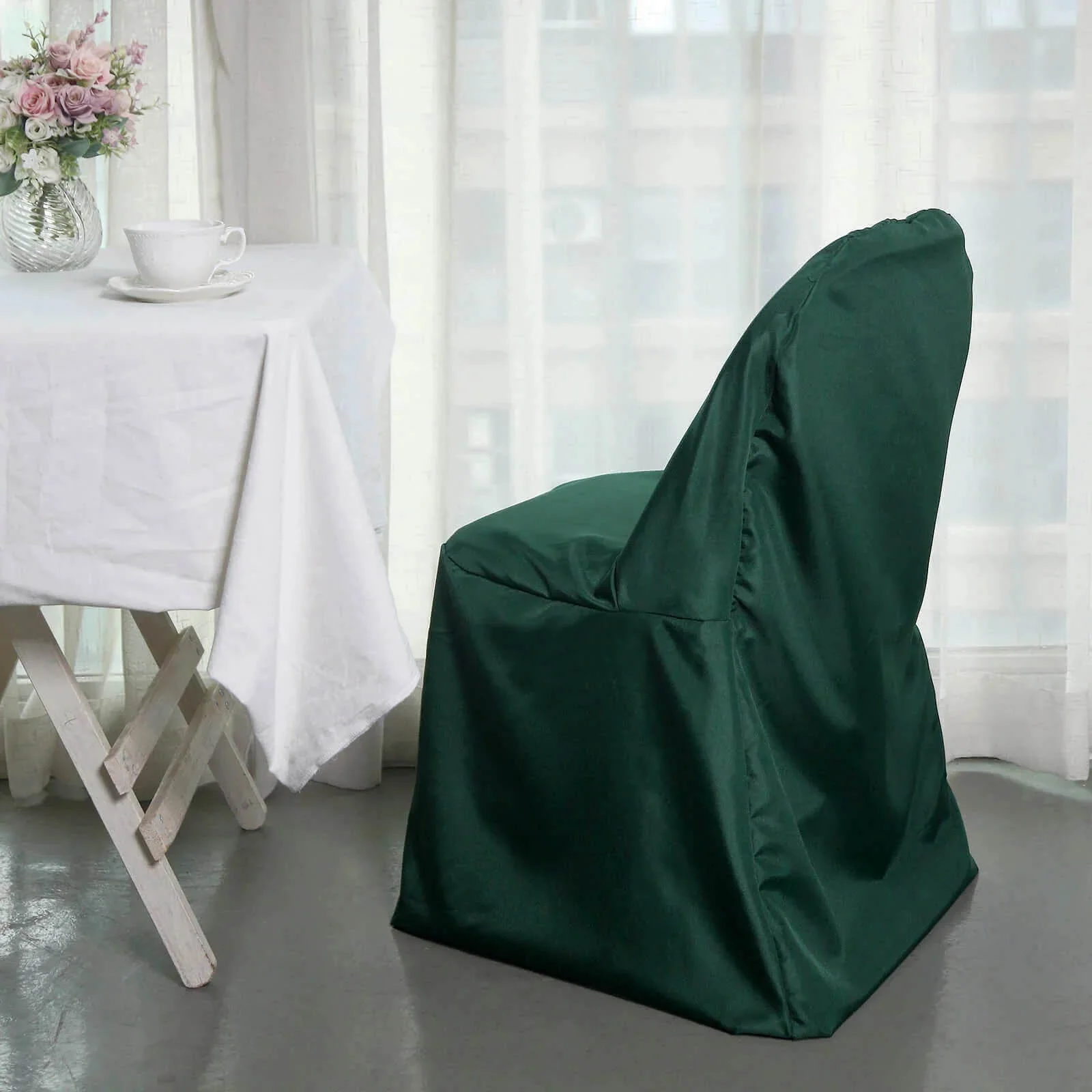 10 Pack Polyester Folding Chair Covers Hunter Emerald Green - Reusable Stain-Resistant Slipcovers - Image 10