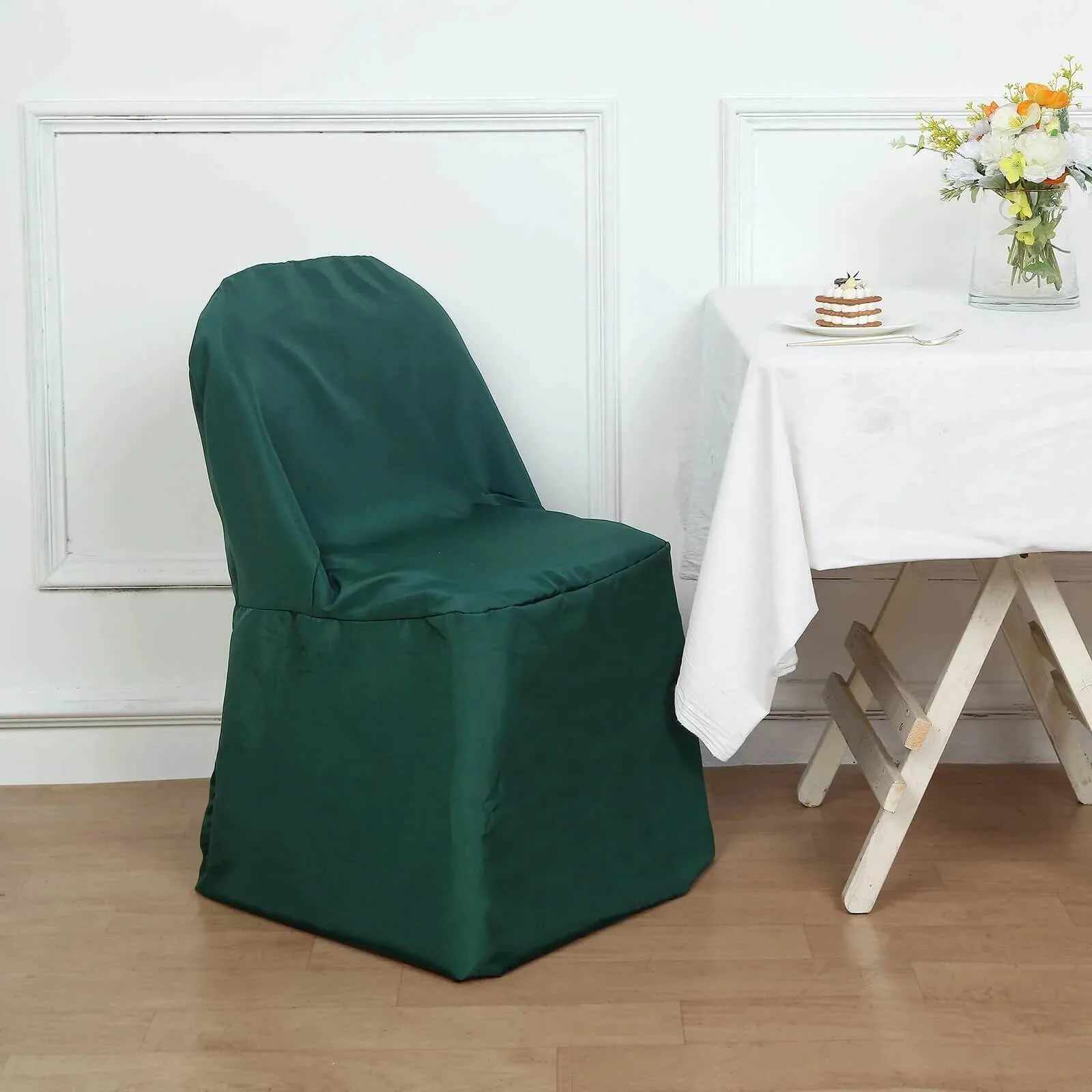 10 Pack Polyester Folding Chair Covers Hunter Emerald Green - Reusable Stain-Resistant Slipcovers - Image 13