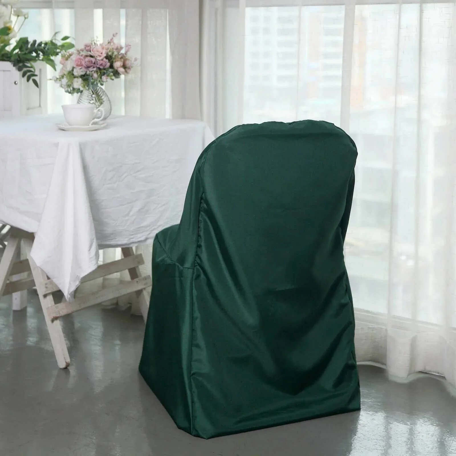 10 Pack Polyester Folding Chair Covers Hunter Emerald Green - Reusable Stain-Resistant Slipcovers - Image 6