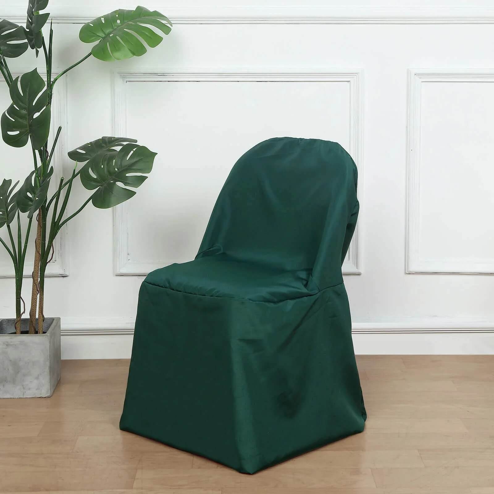 10 Pack Polyester Folding Chair Covers Hunter Emerald Green - Reusable Stain-Resistant Slipcovers - Image 7