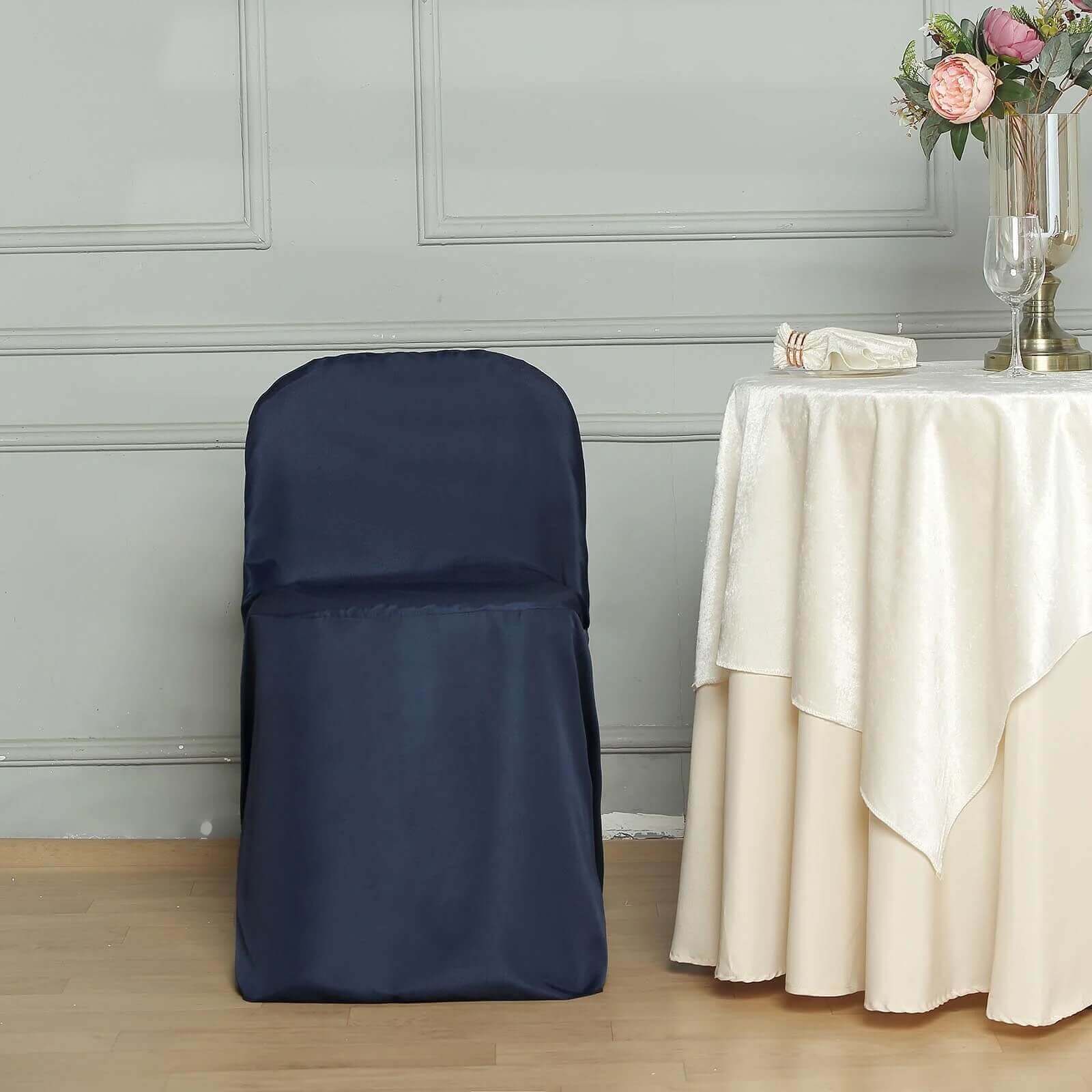 10 Pack Polyester Folding Chair Covers Navy Blue - Reusable Stain-Resistant Slipcovers - Image 8