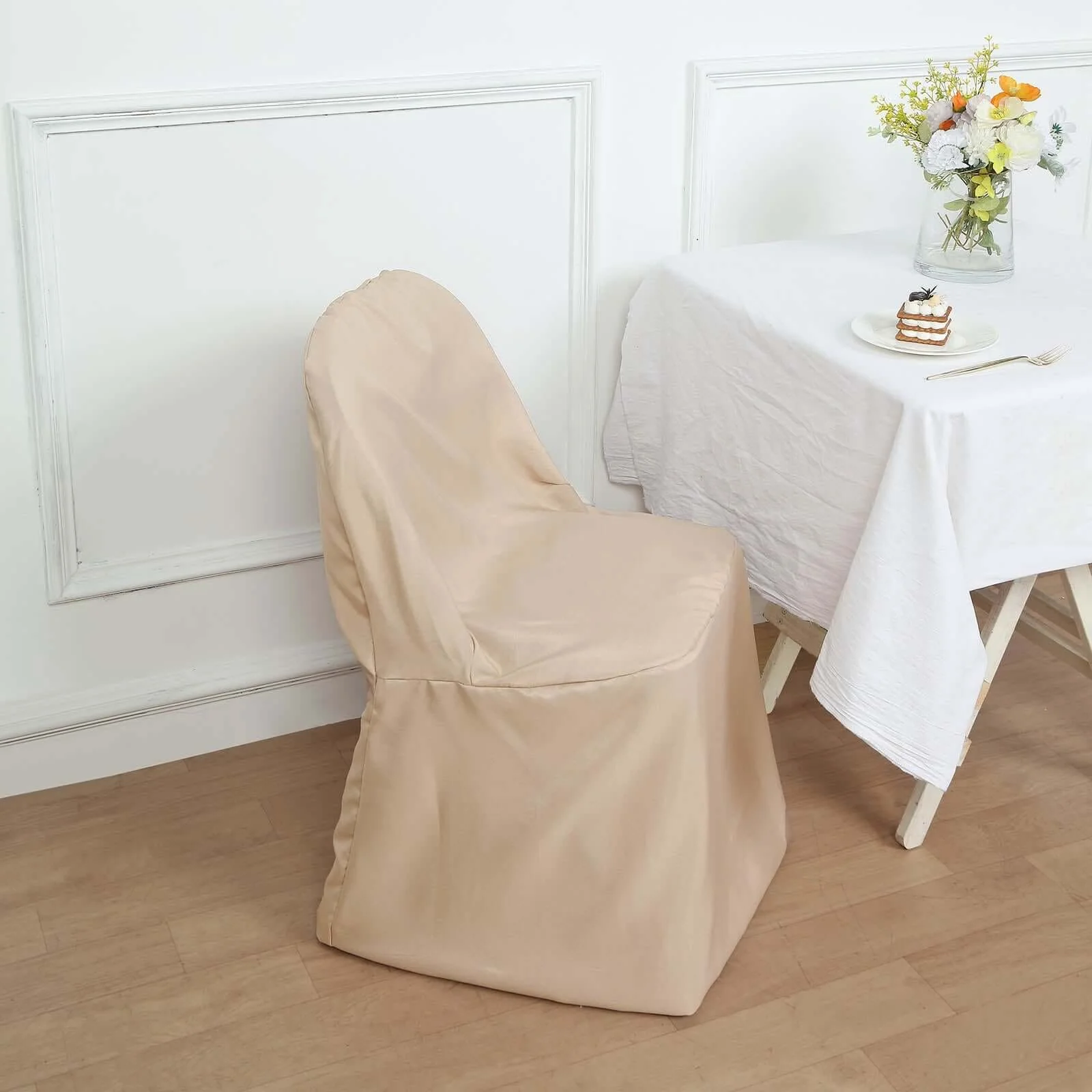 10 Pack Polyester Folding Chair Covers Nude - Reusable Stain-Resistant Slipcovers - Image 9