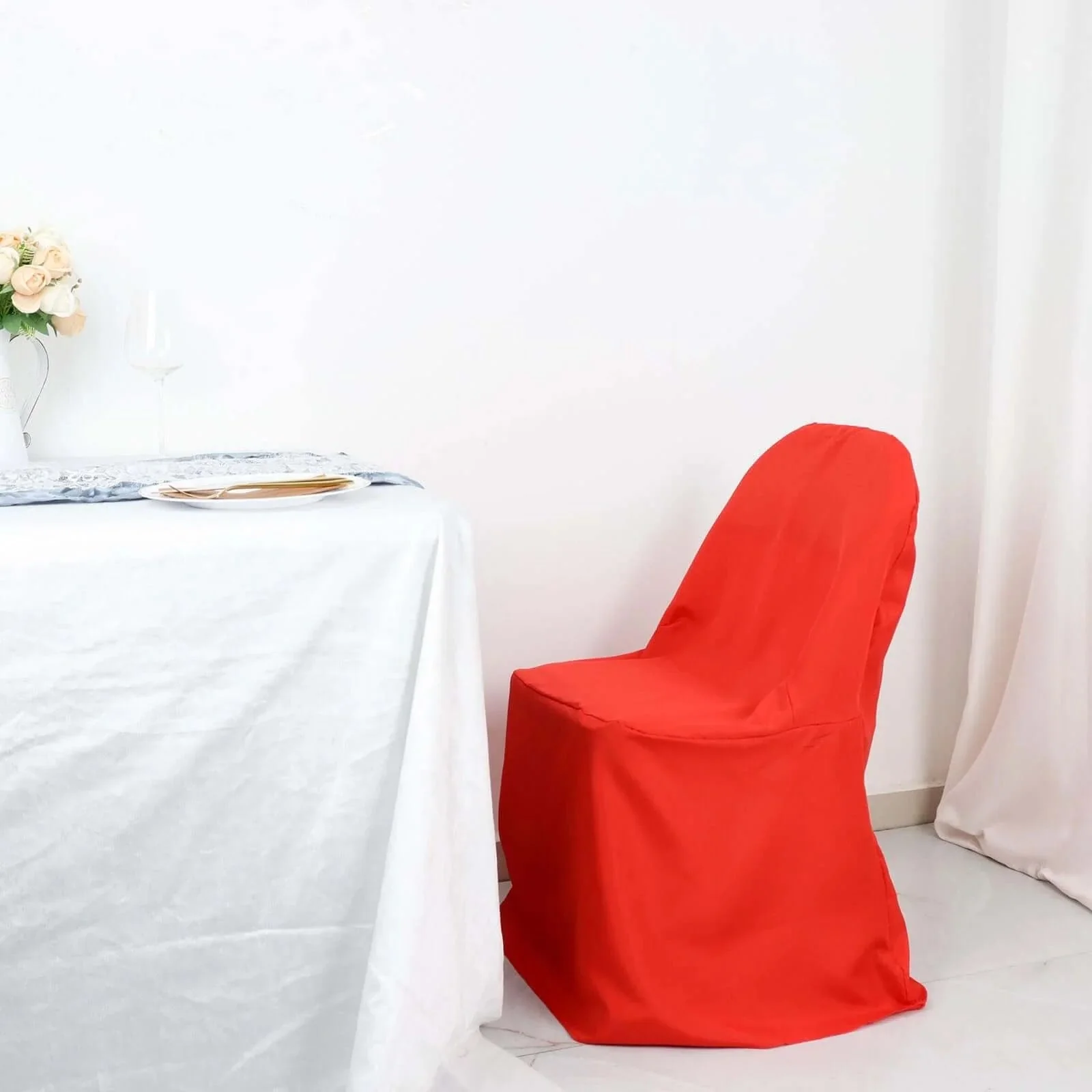 10 Pack Polyester Folding Chair Covers Red - Reusable Stain-Resistant Slipcovers - Image 10
