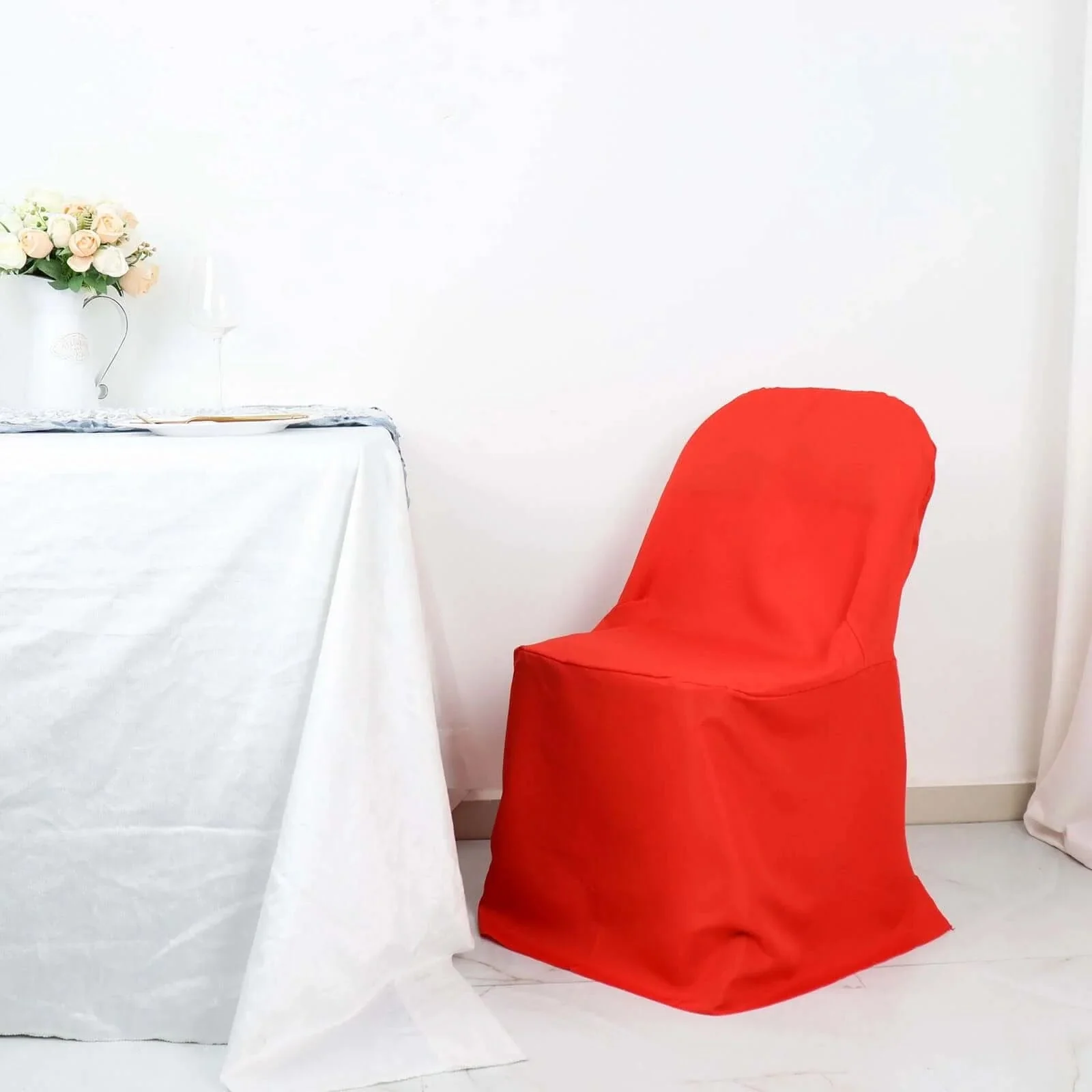 10 Pack Polyester Folding Chair Covers Red - Reusable Stain-Resistant Slipcovers - Image 11