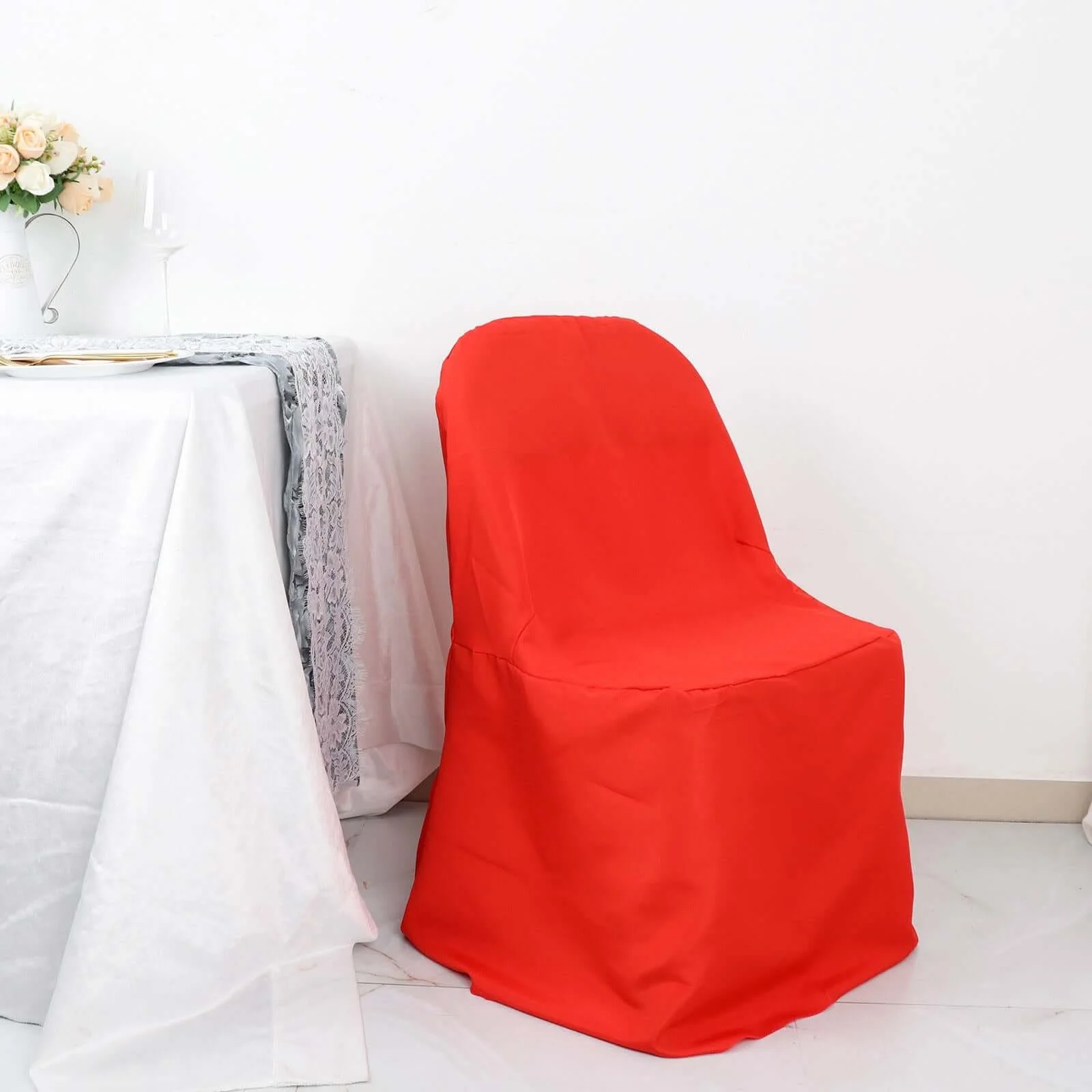 10 Pack Polyester Folding Chair Covers Red - Reusable Stain-Resistant Slipcovers - Image 2