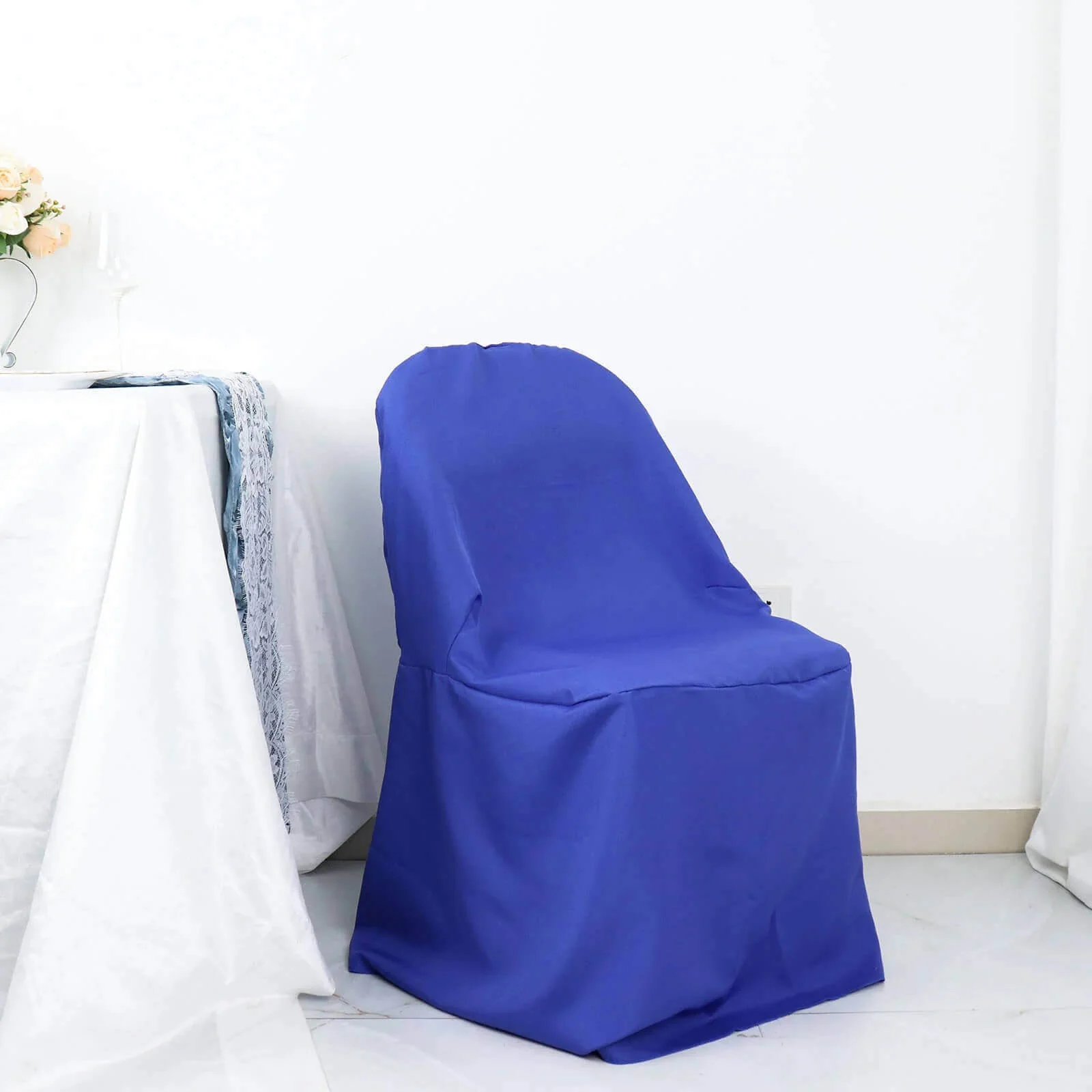 10 Pack Polyester Folding Chair Covers Royal Blue - Reusable Stain-Resistant Slipcovers - Image 2