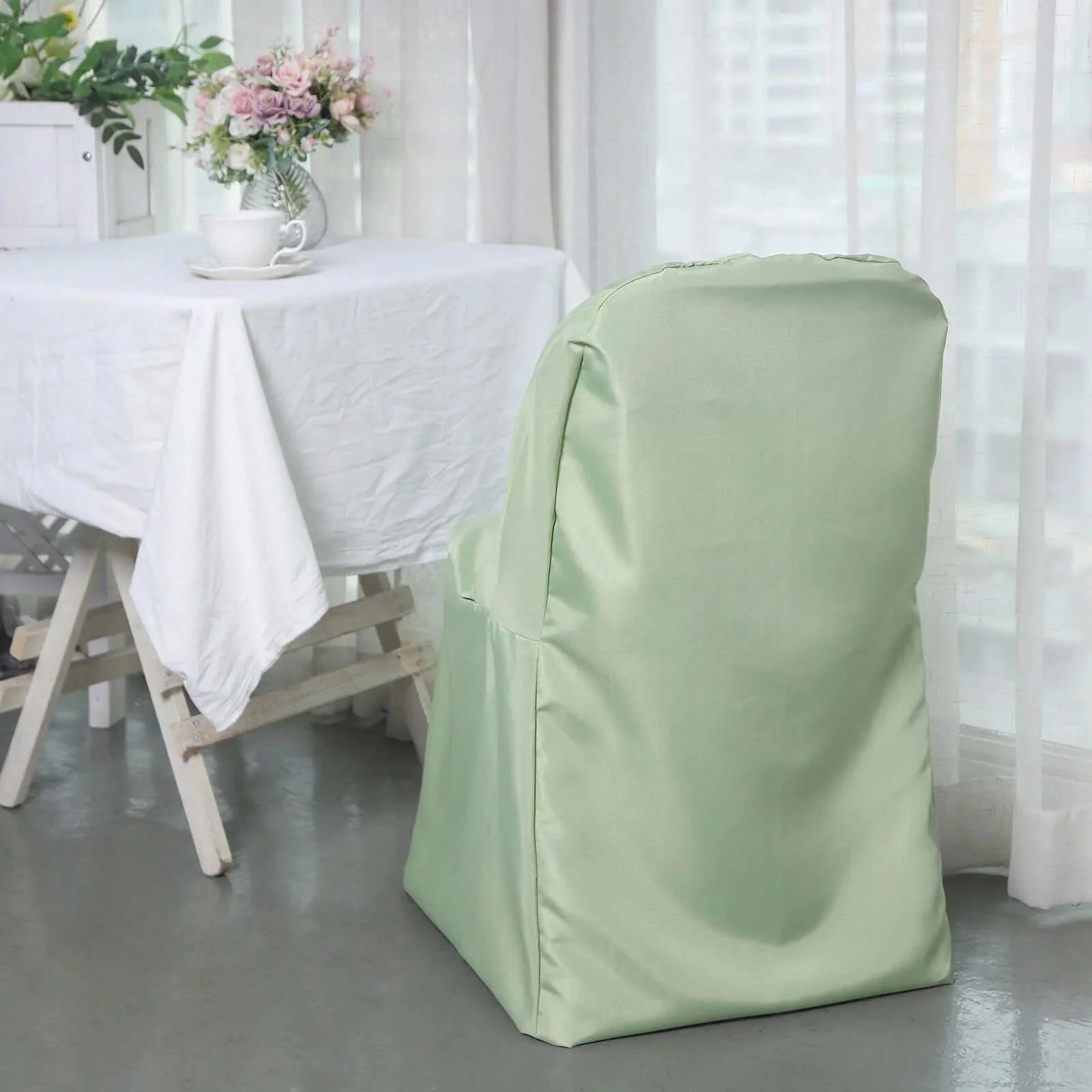 10 Pack Polyester Folding Chair Covers Sage Green - Reusable Stain-Resistant Slipcovers - Image 3