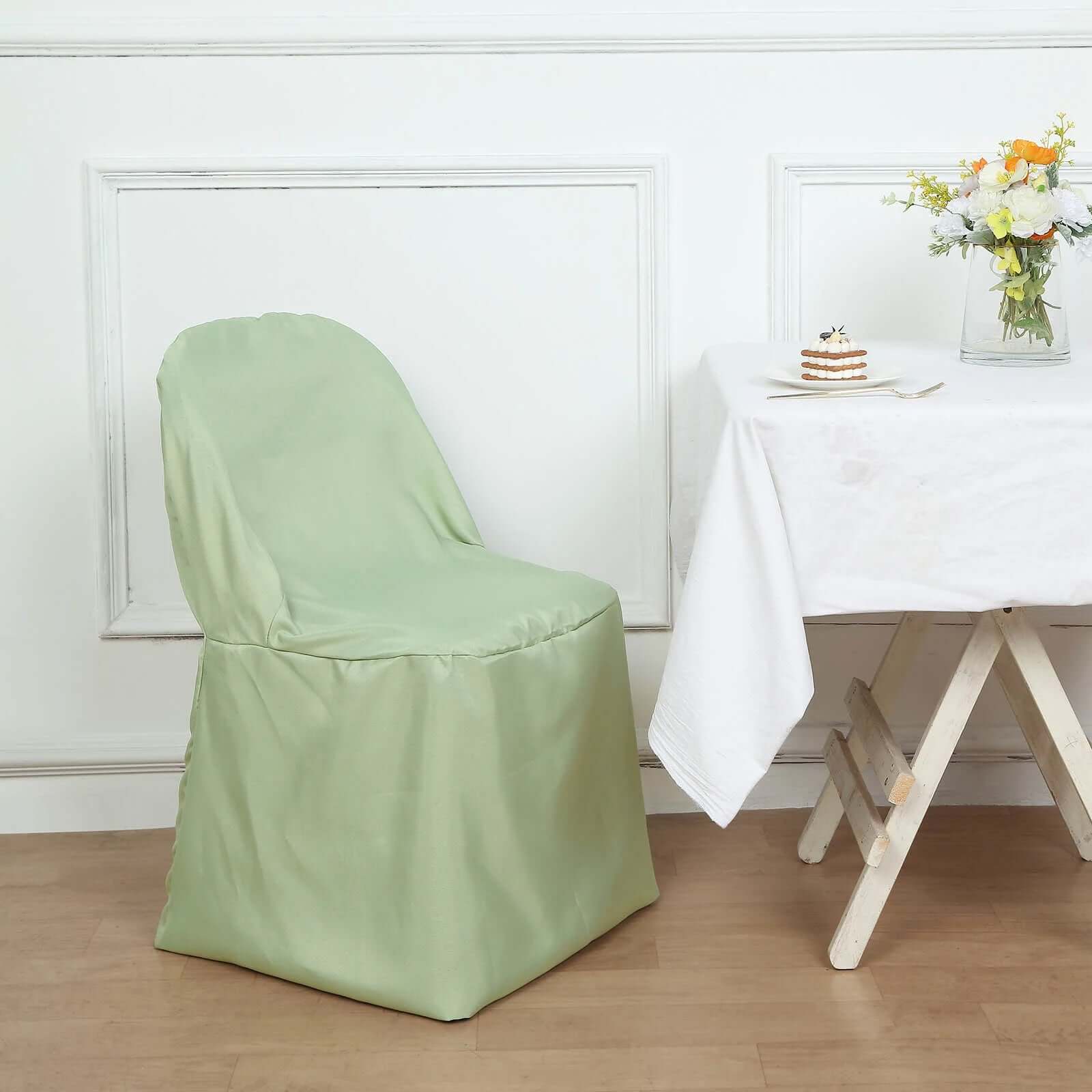 10 Pack Polyester Folding Chair Covers Sage Green - Reusable Stain-Resistant Slipcovers - Image 7