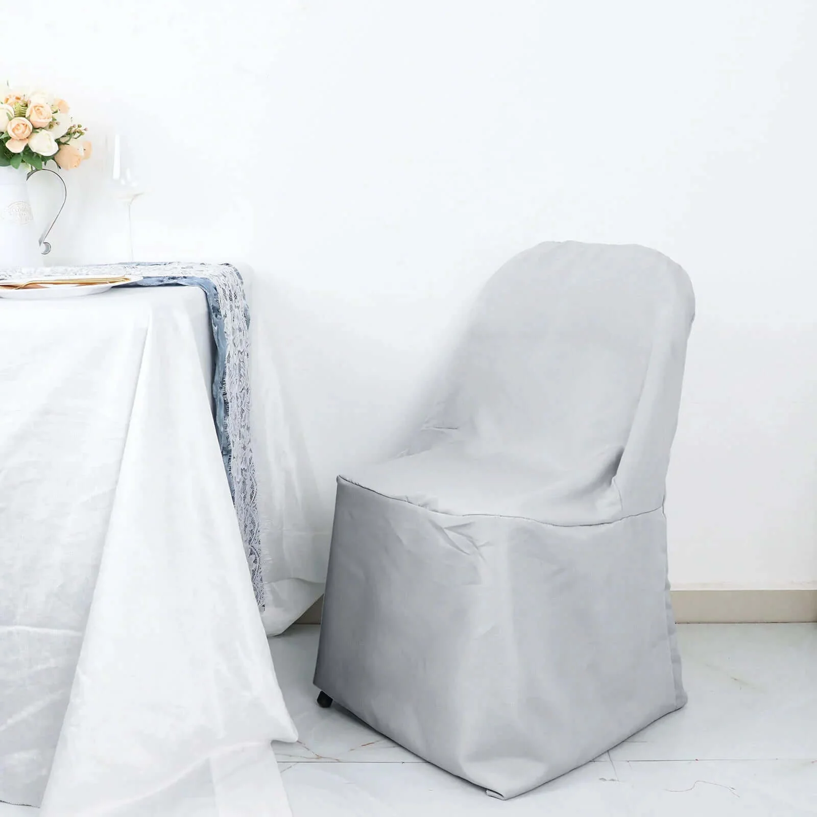 10 Pack Polyester Folding Chair Covers Silver - Reusable Stain-Resistant Slipcovers - Image 11