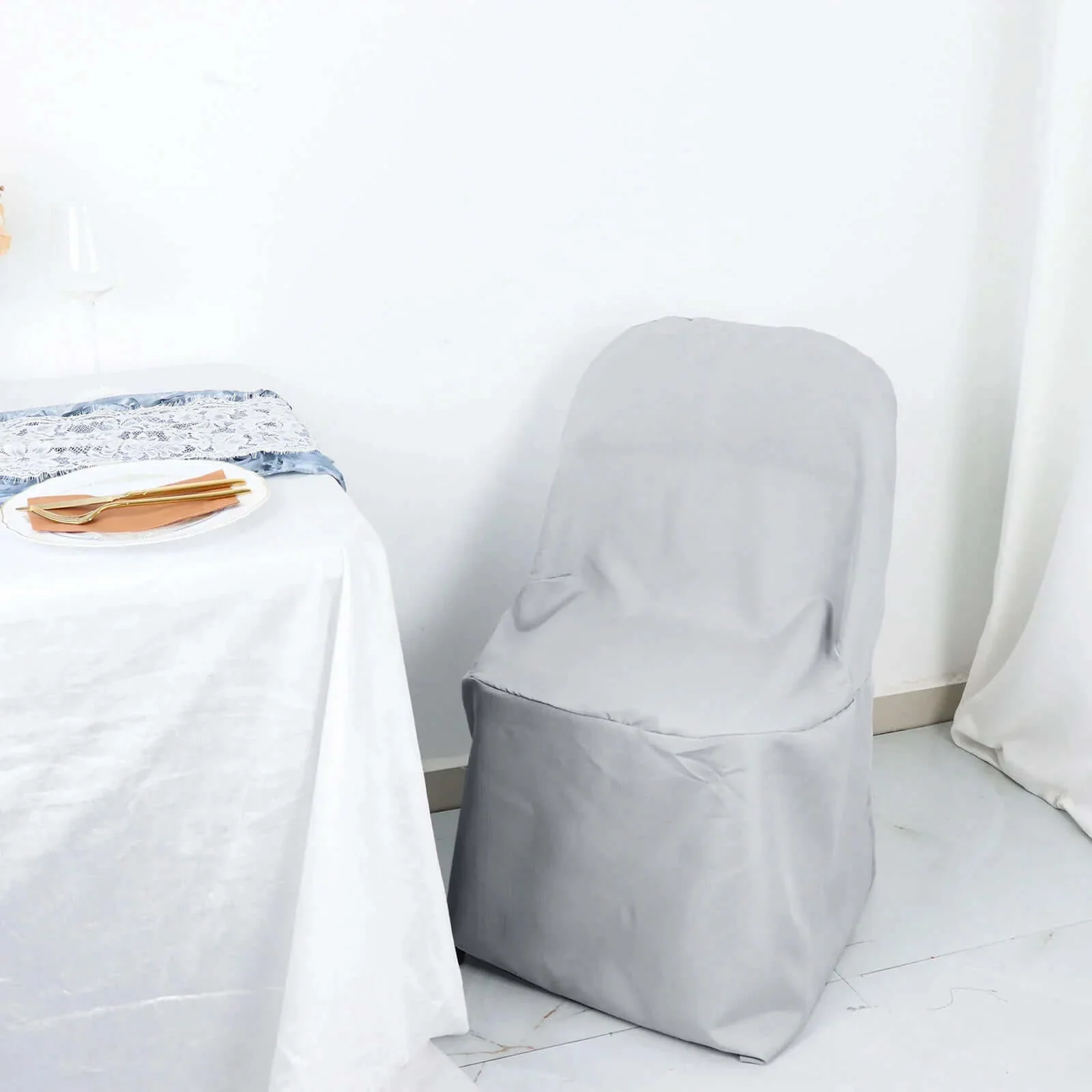 10 Pack Polyester Folding Chair Covers Silver - Reusable Stain-Resistant Slipcovers - Image 12